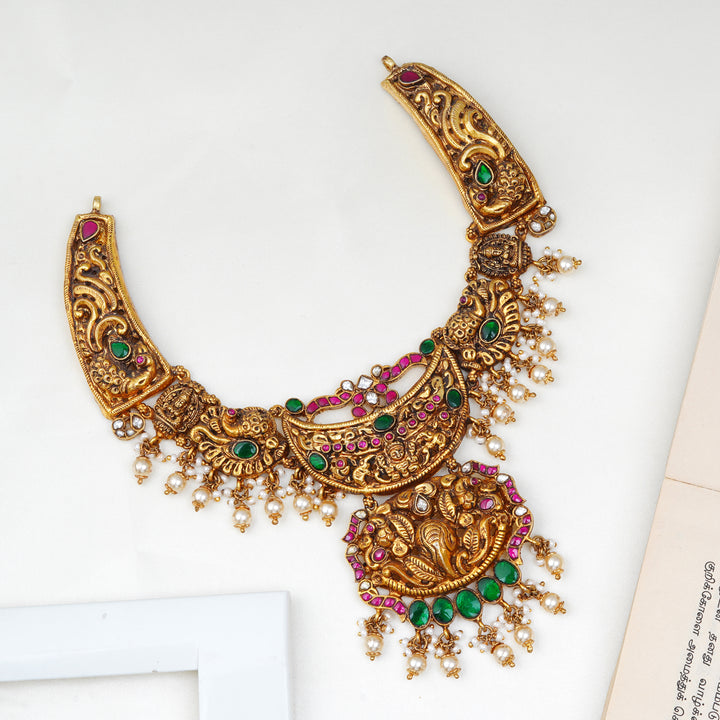 Nagas style temple necklace with ruby and emerald stones
