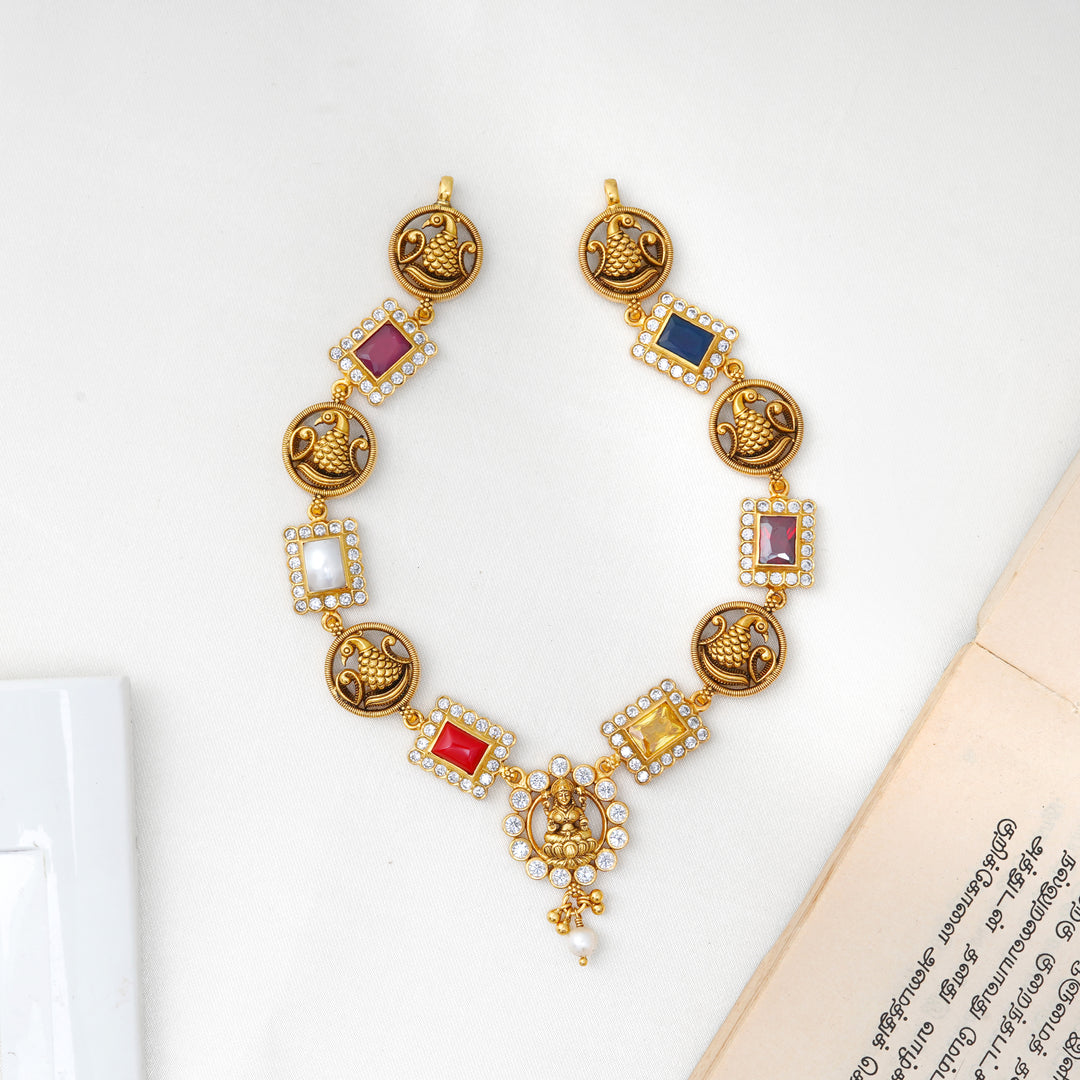 Navaratnam Lakshmi necklace with multicolour stones

