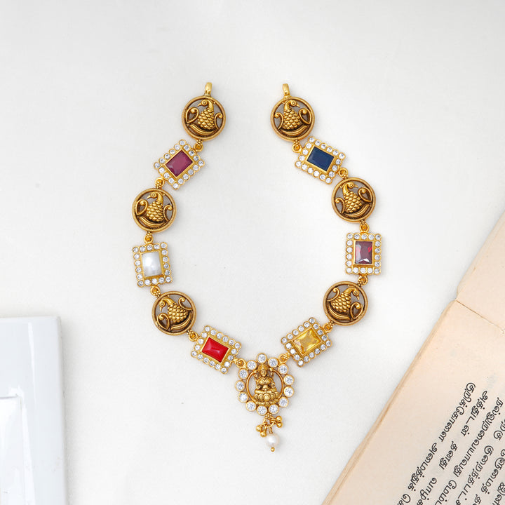 Navaratnam Lakshmi necklace with multicolour stones

