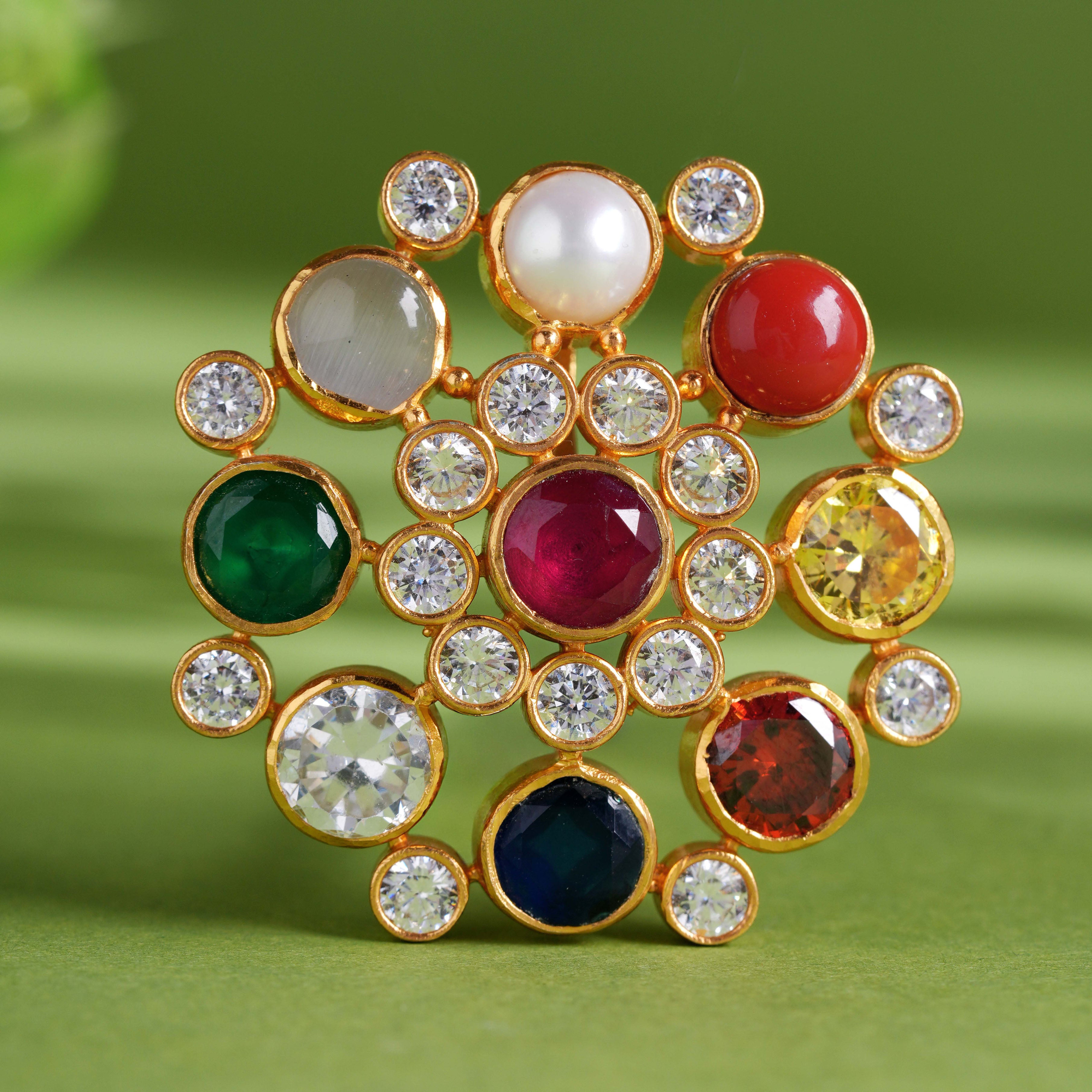 Navaratna Floral Pendant with white stones Ishna