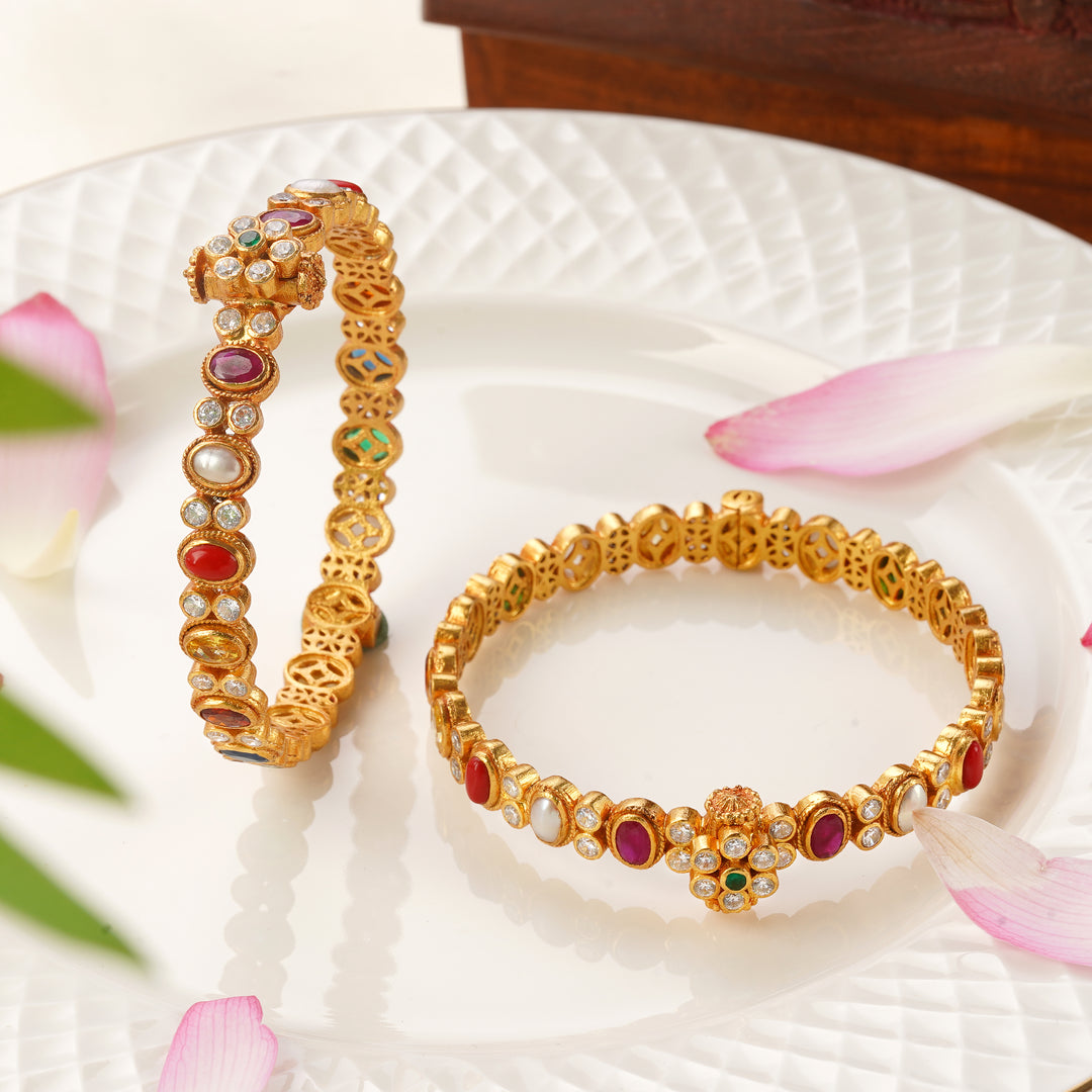Navaratna stone gold bangles– size 2.4