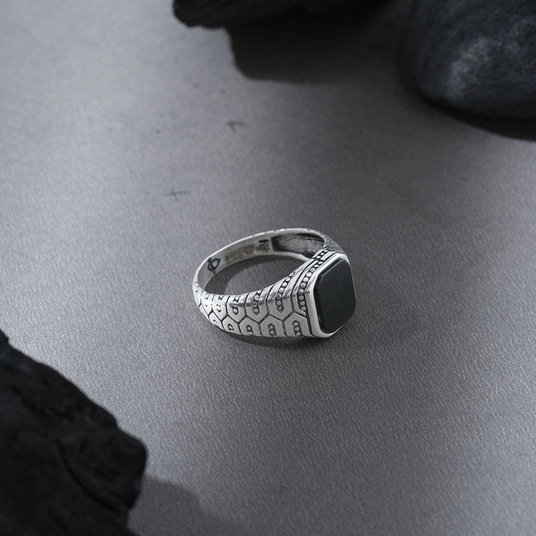 Onyx Stone Signet Ring in Sterling Silver Ishna