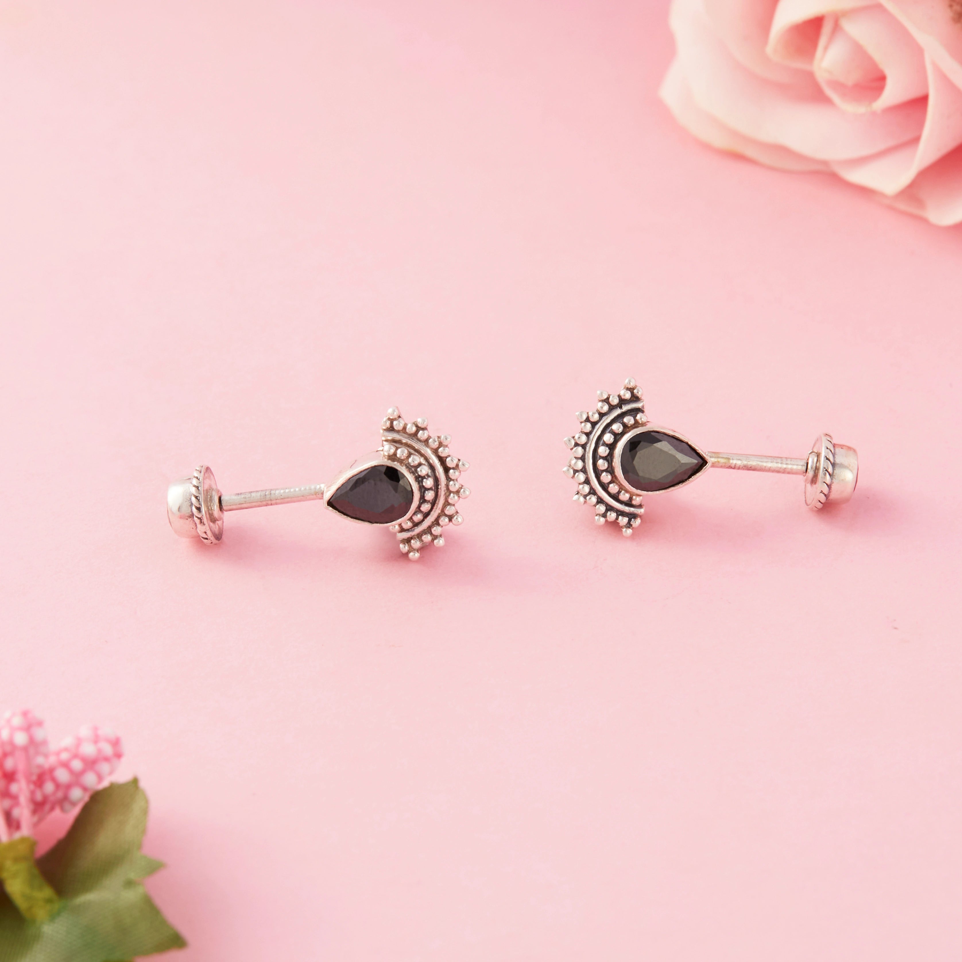 Onyx Teardrop Stud Earrings Ishna