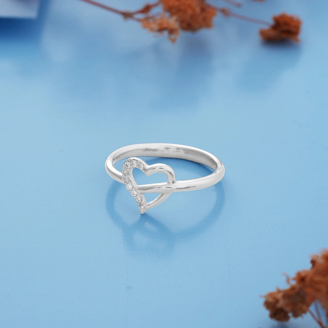 Open Heart CZ Ring in 925 Sterling Silver 