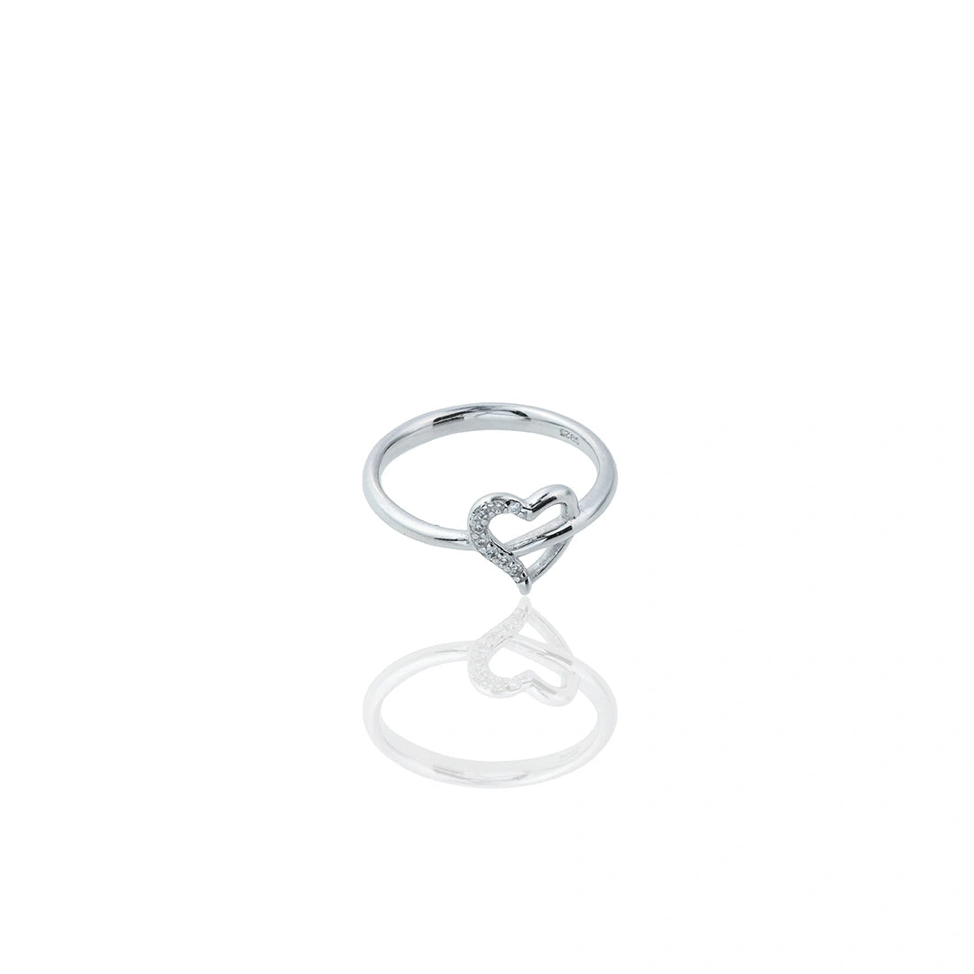 Open Heart CZ Silver Ring Ishna