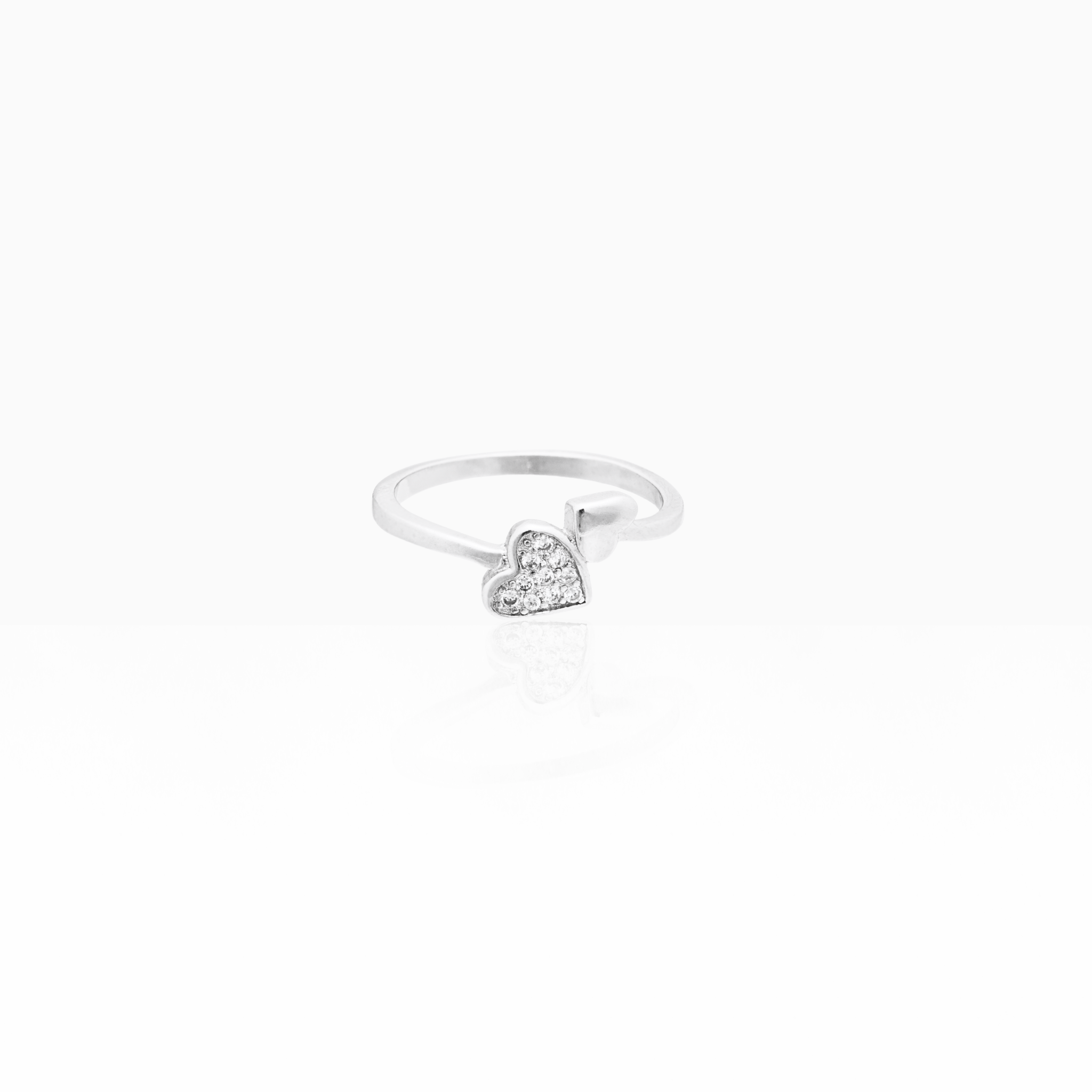 Open heart silver ring
