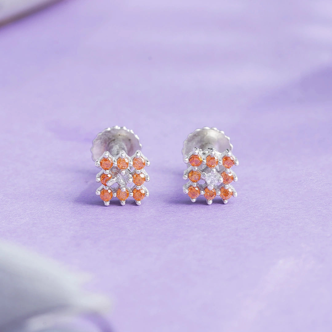 Orange Cluster Stud Earrings Ishna