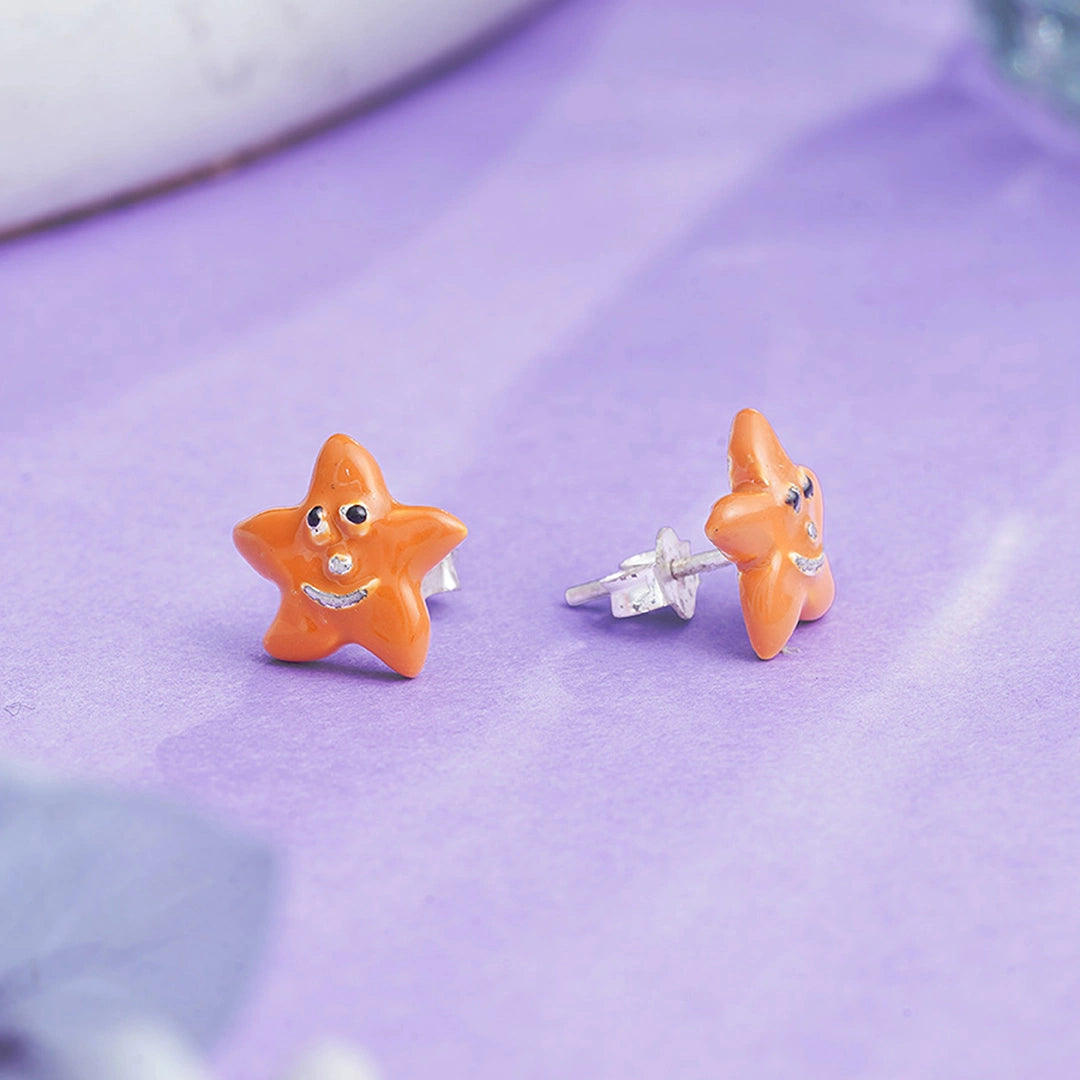 Orange Smiley Star Earrings Ishna