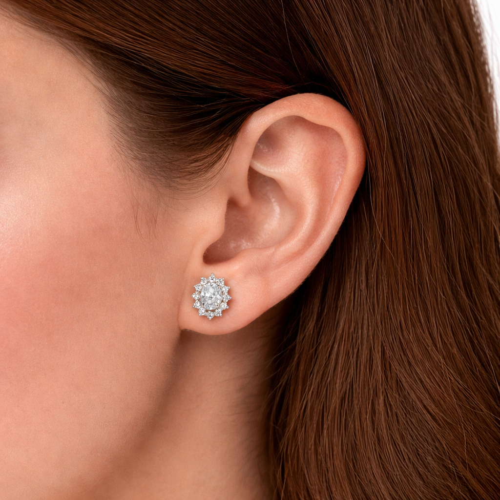 Oval-Cut Floral Cluster Stud Earrings Ishna