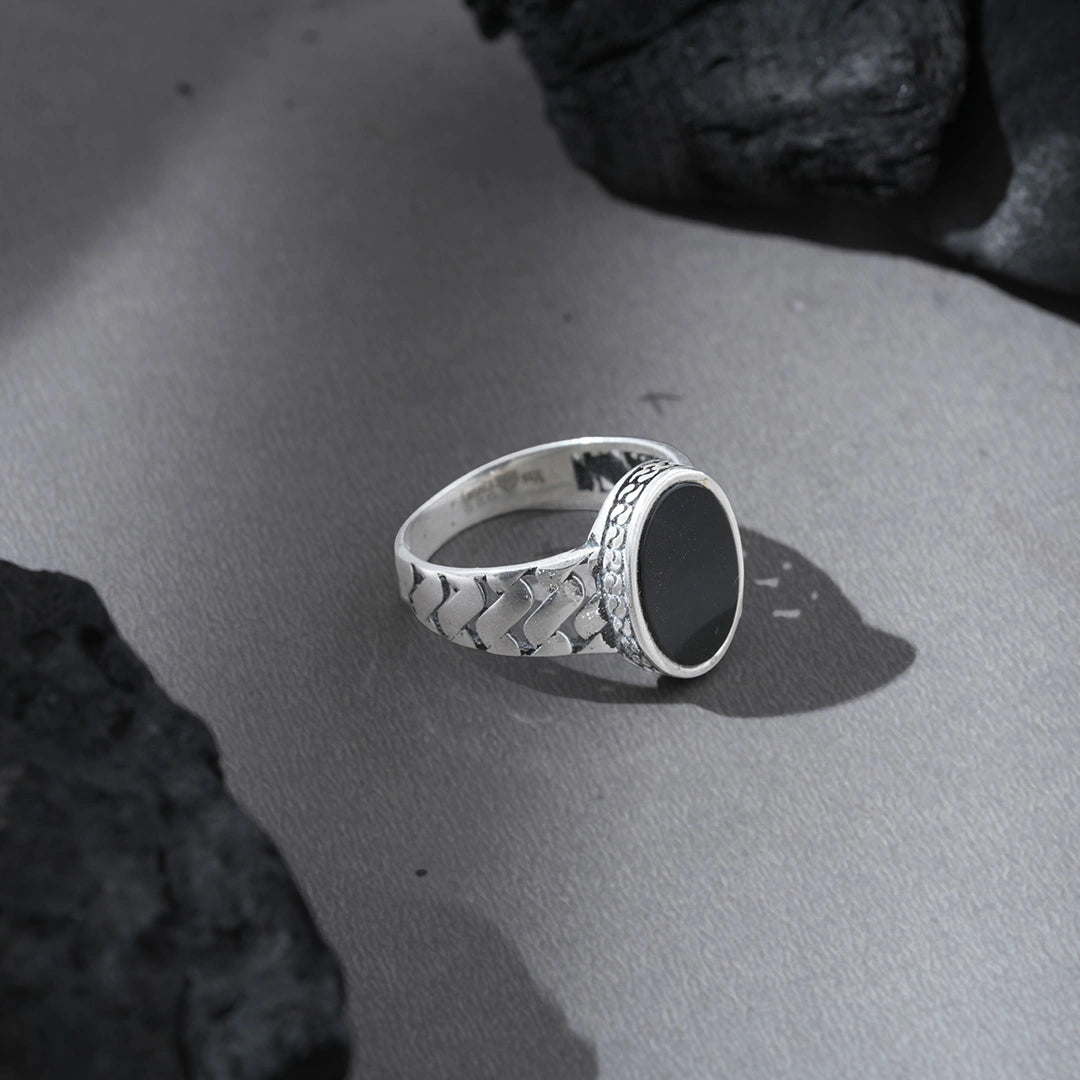 Oval Black Stone Signet Ring Ishna