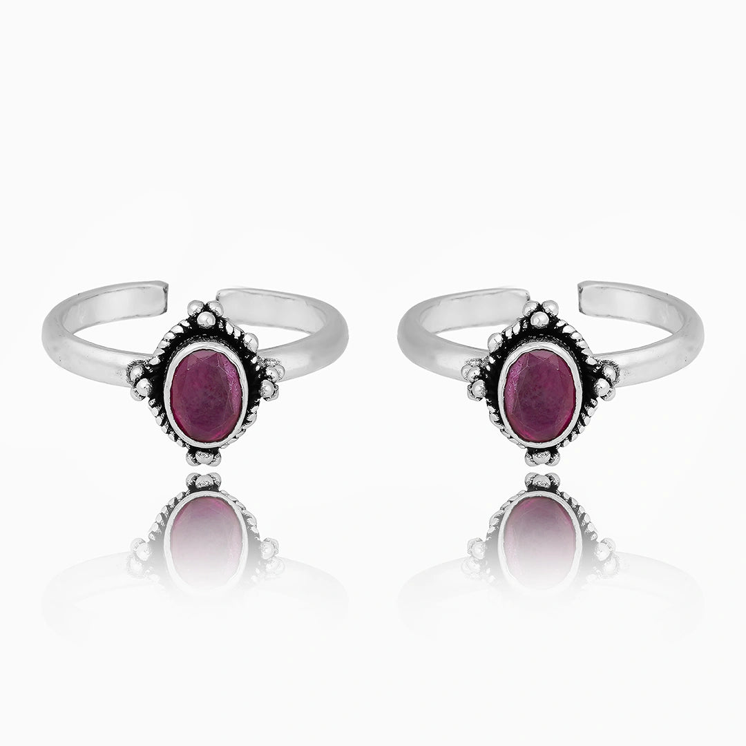 Oval Ruby Silver Toe Ring Ishna