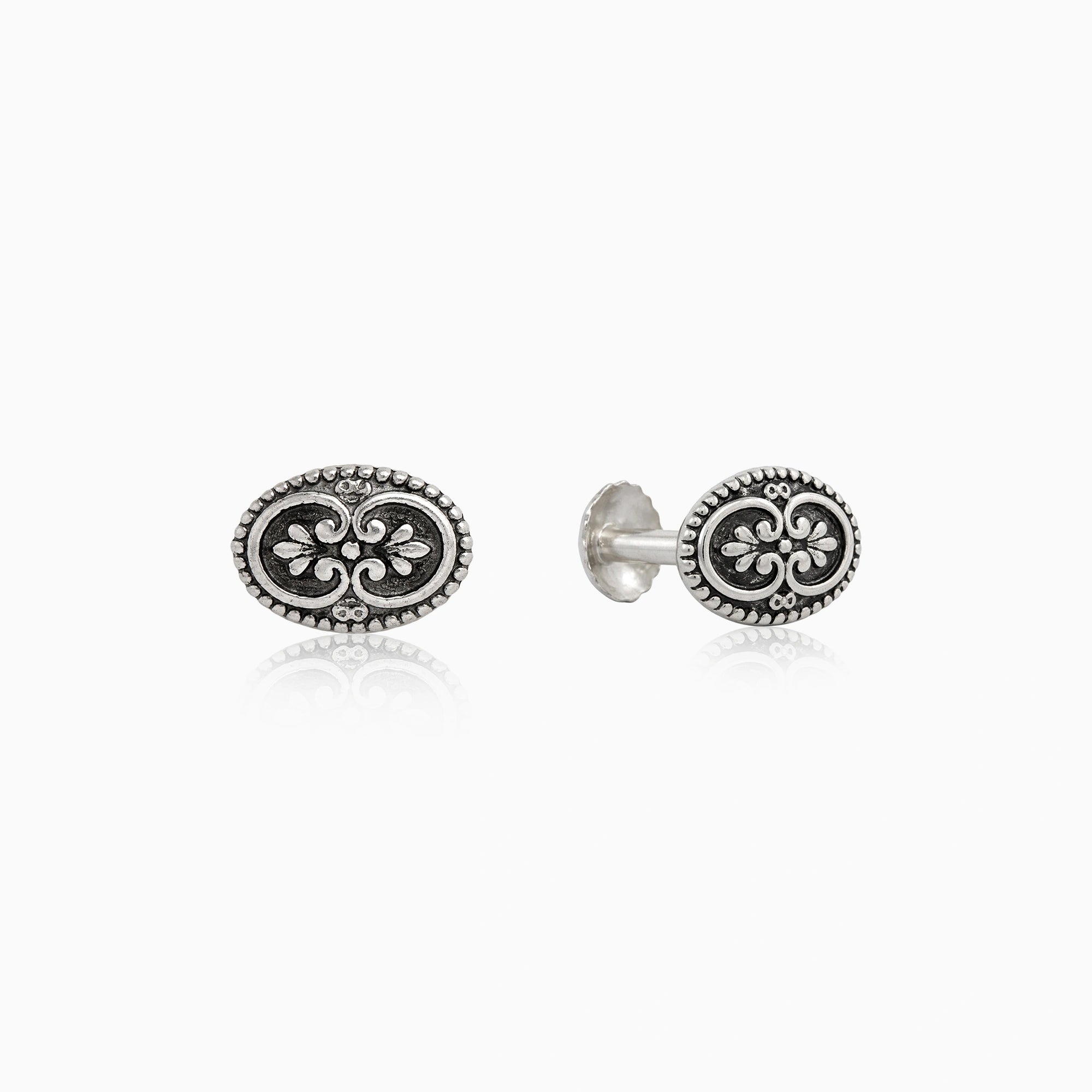 Oxidised Floral Oval Earrings Ishna