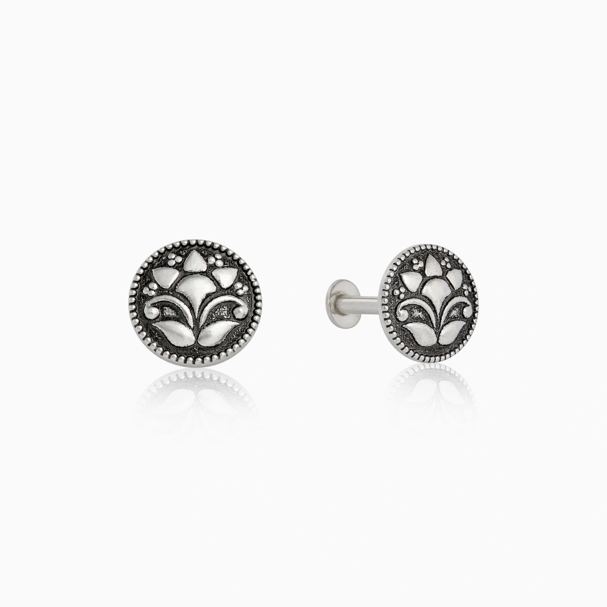 Oxidised Round Side Stud Earrings Ishna