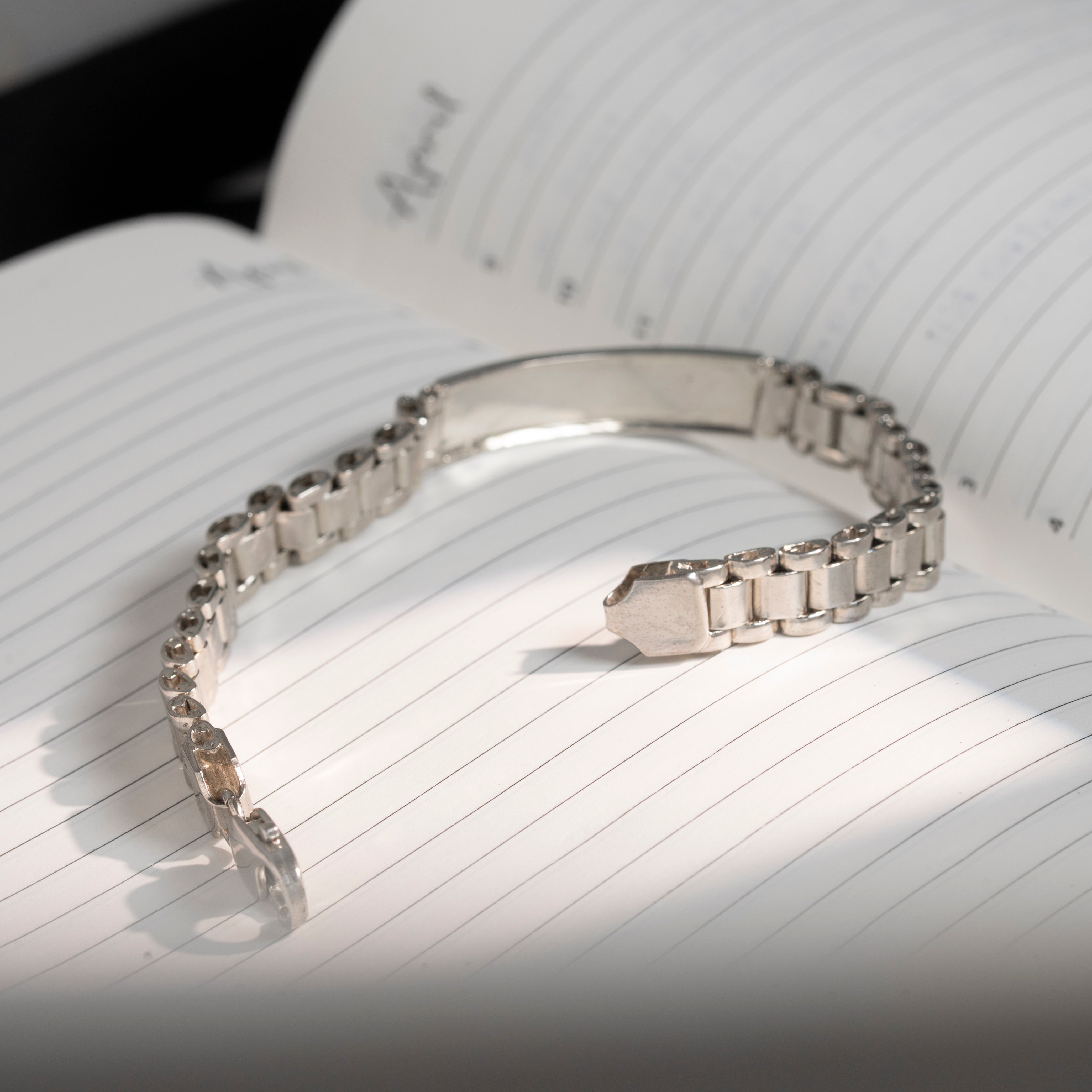 Oxidised silver ID bracelet masculine style