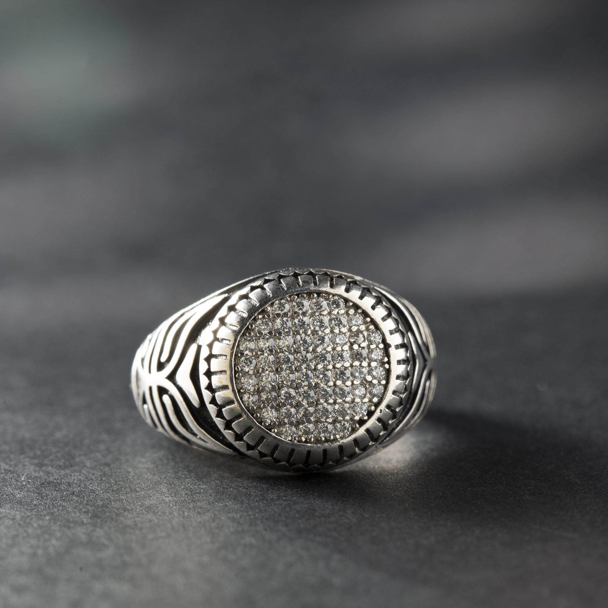 Oxidised silver pavé ring design