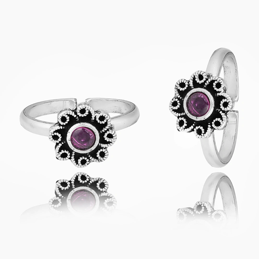 Oxidized 925 Sterling Silver Daisy Toe Ring Ishna