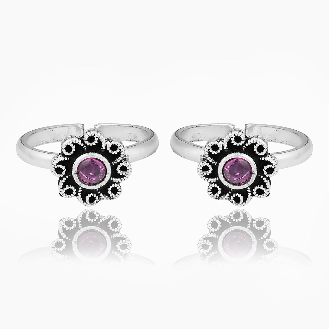 Oxidized Daisy Toe Rings Ishna 