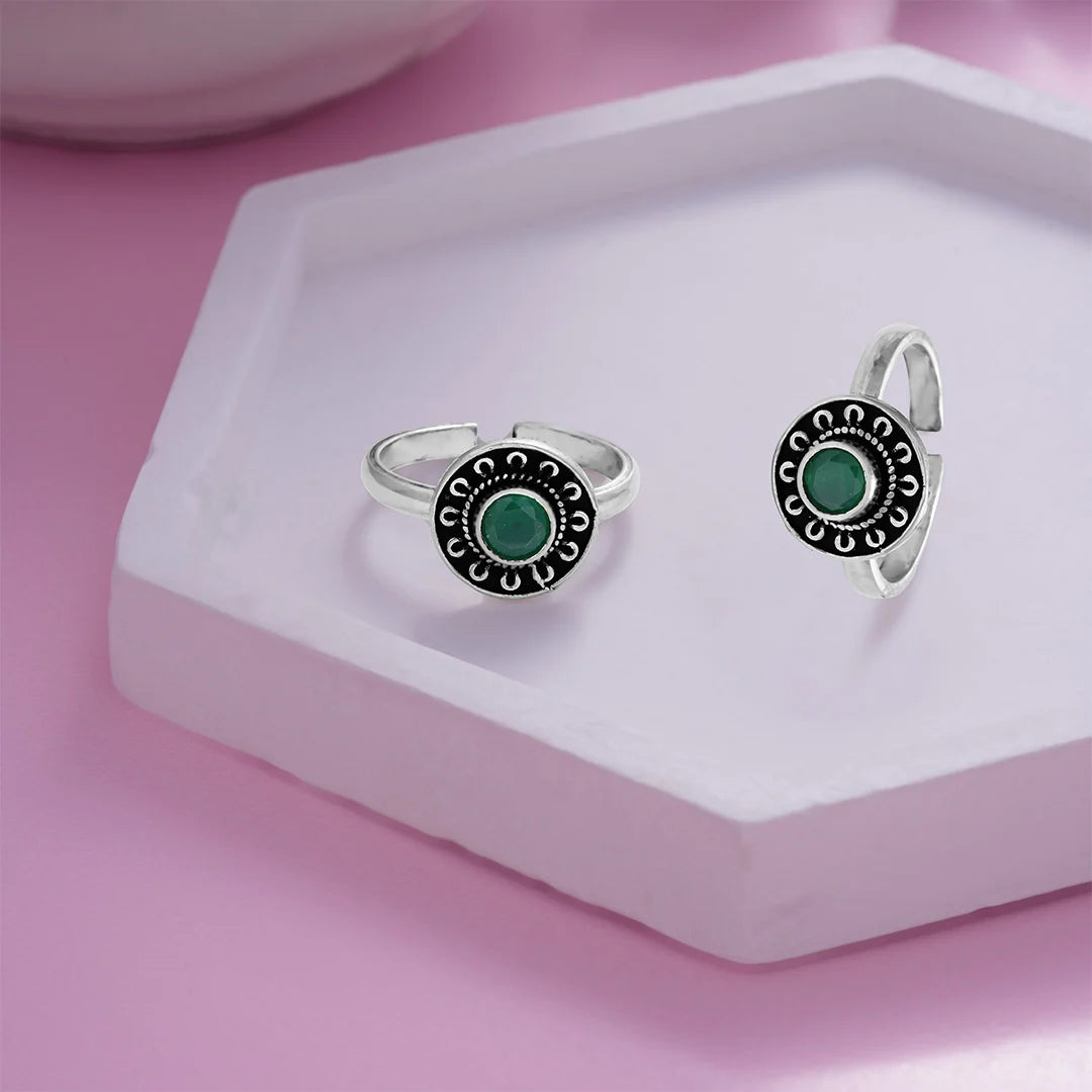 Oxidized Green silver Toe Ring Ishna