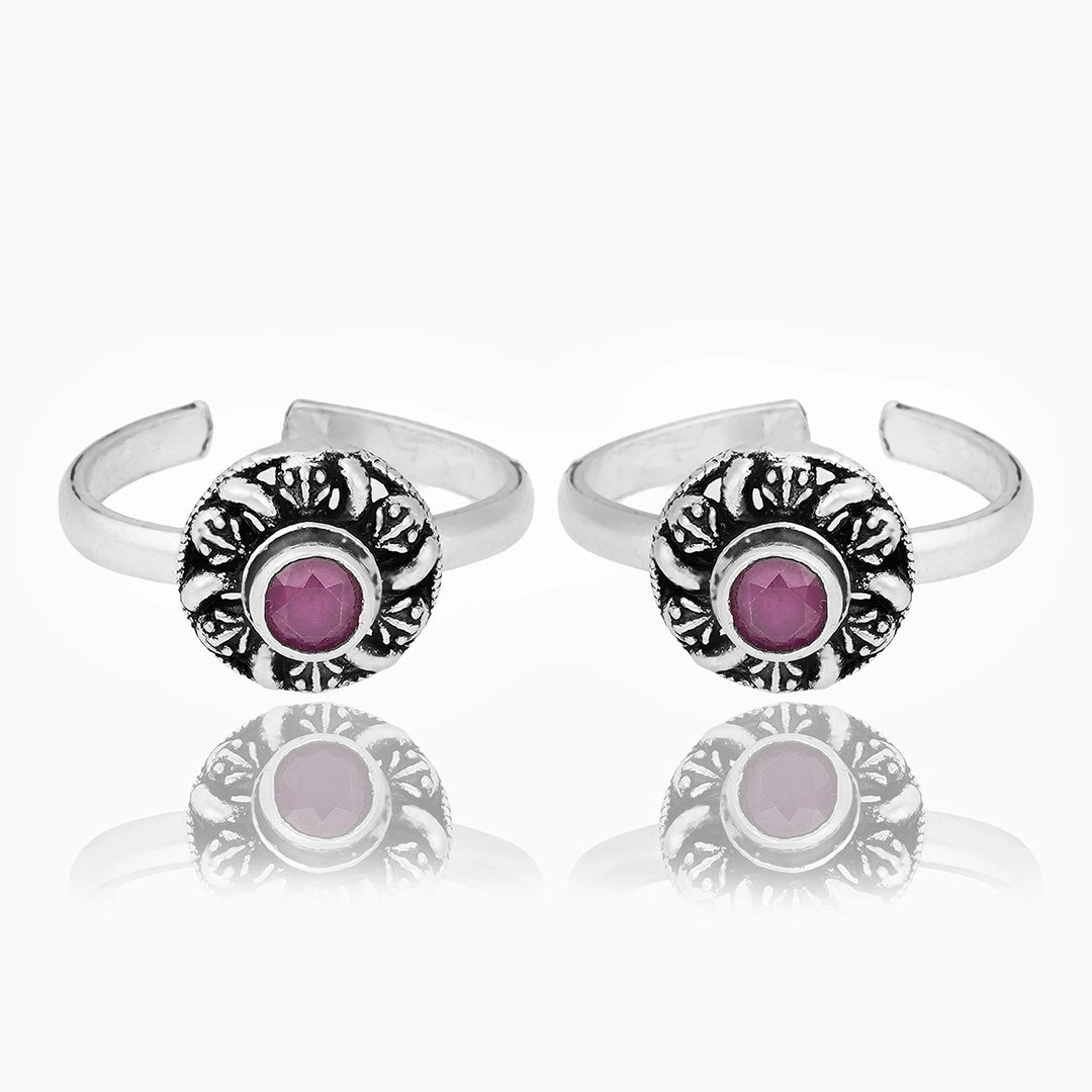 Oxidized Ruby Halo Toe Ring Ishna