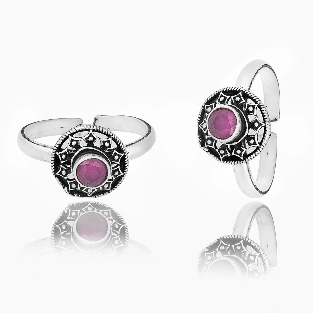 Oxidized Ruby Toe Ring in 925 Sterling Silver Ishna