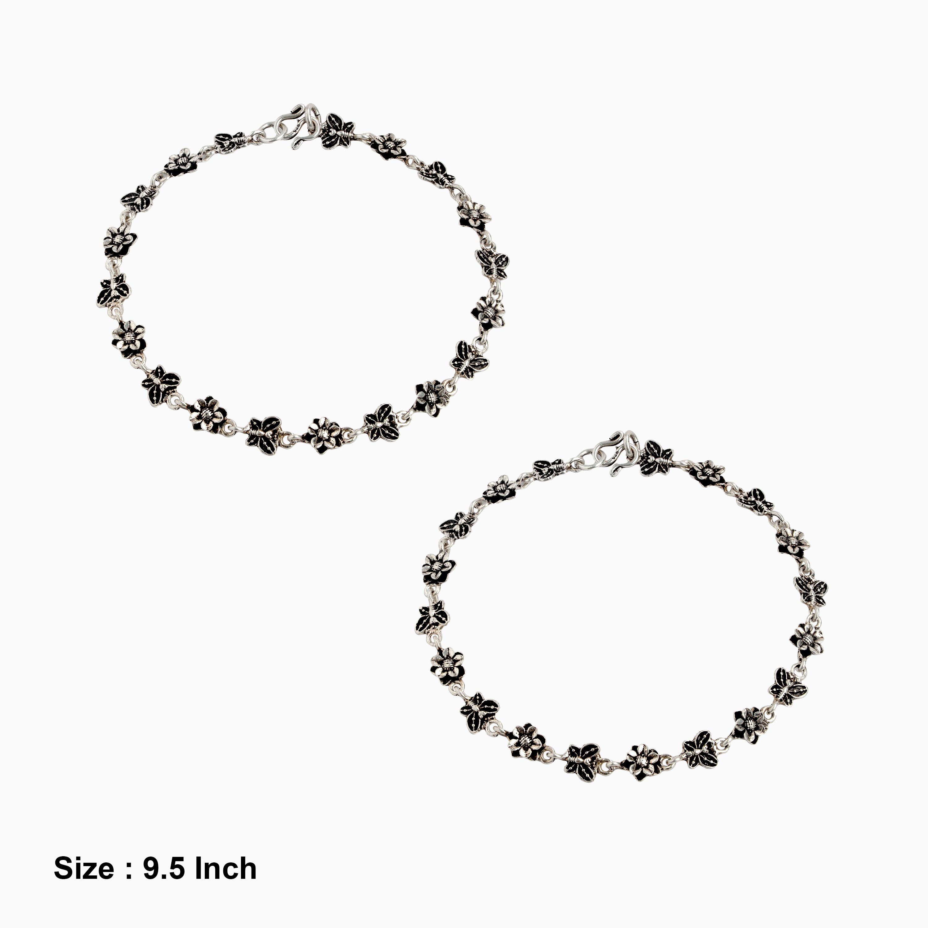 Oxidized Silver Flower & Butterfly Anklet Ishna