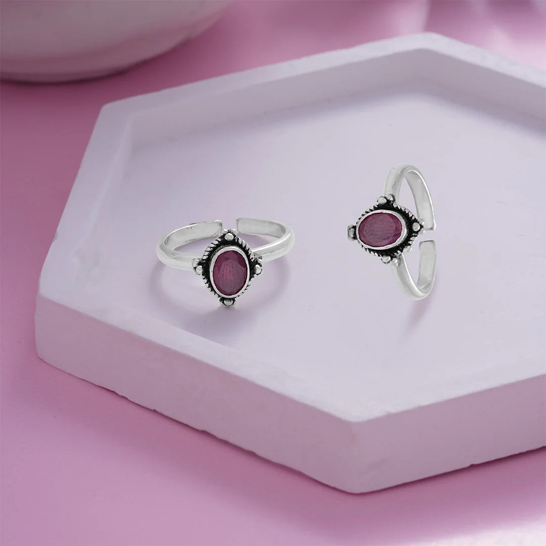 Oval Ruby Silver Toe Ring