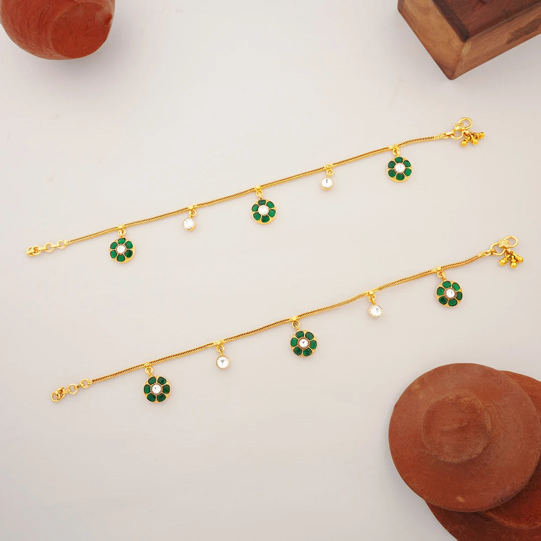Green Stone Gold Plated Anklet