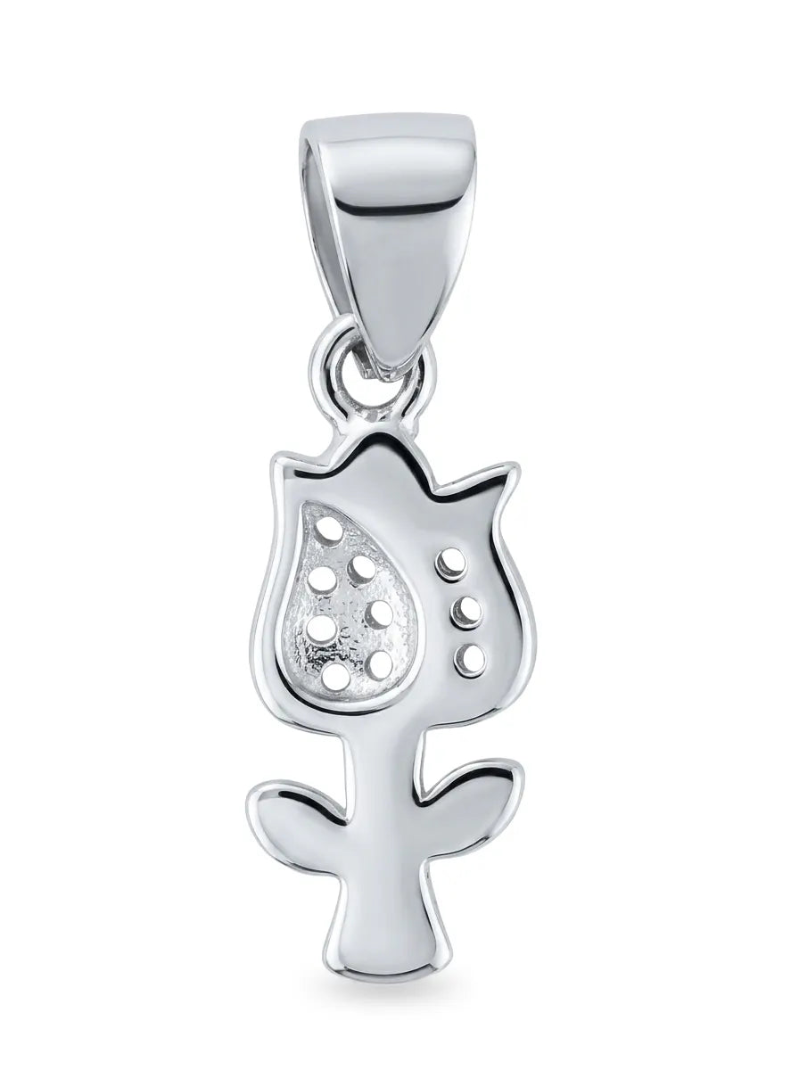 silver tulip flower pendant with sparkling stones