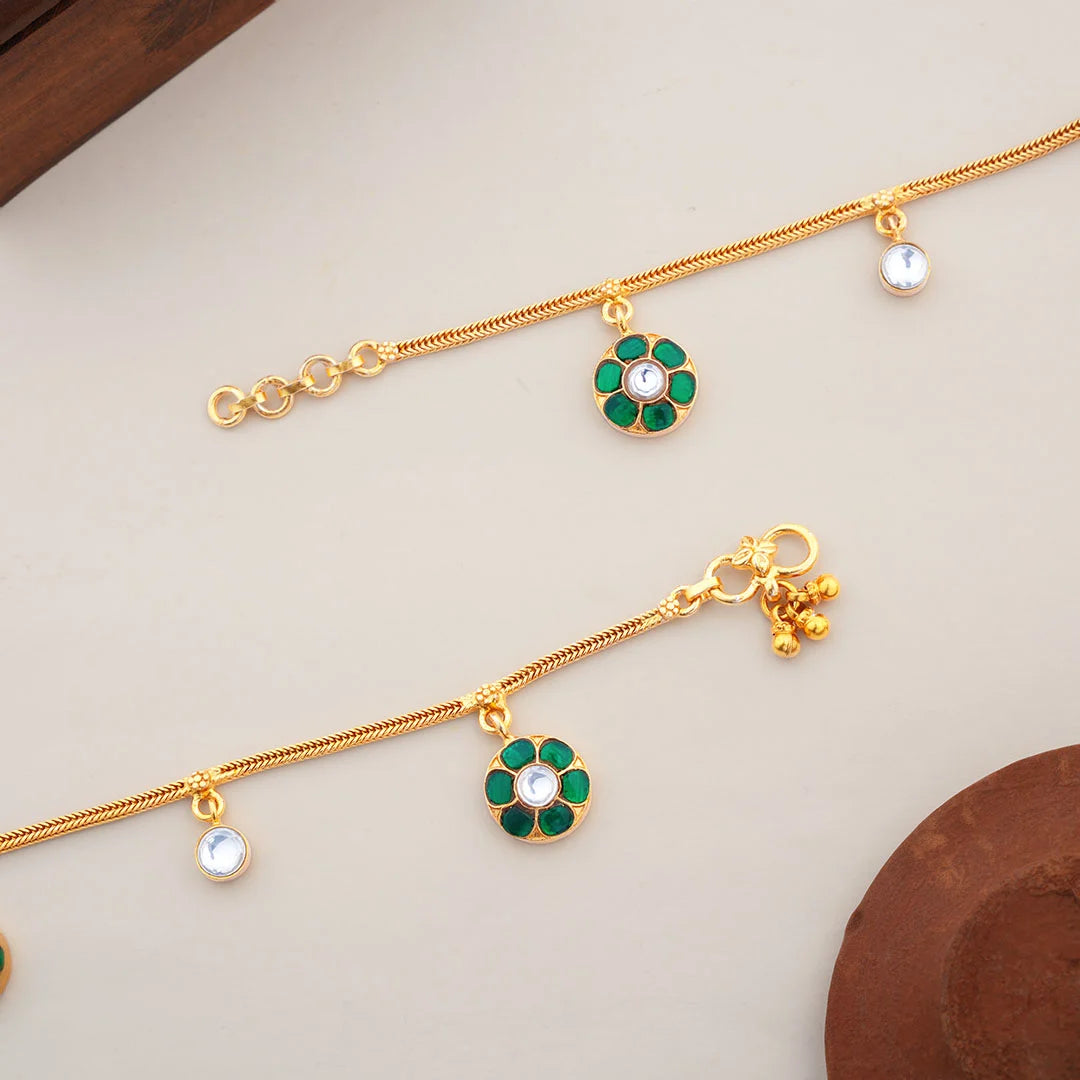 Green Stone Gold Plated Anklet