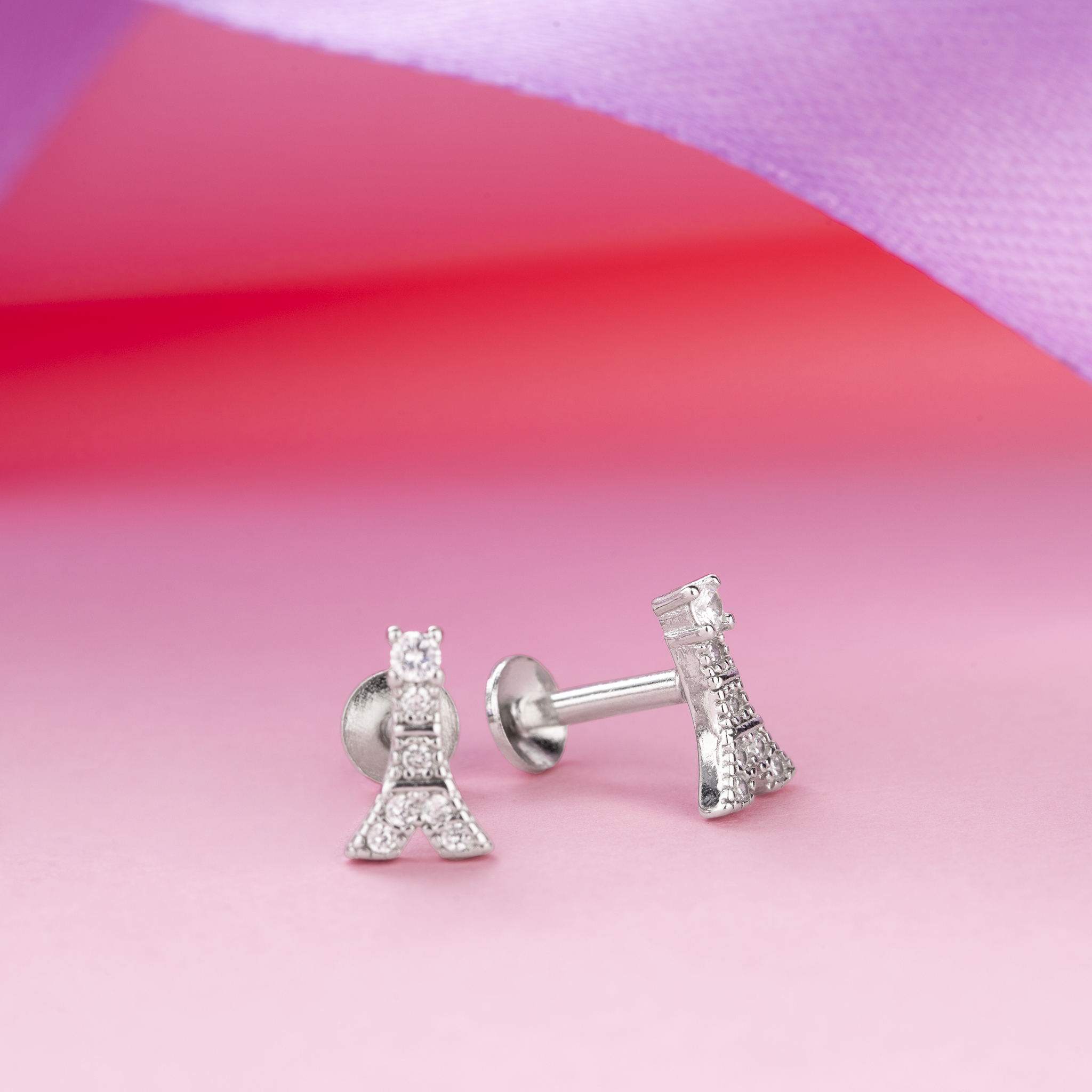 Paris tower silver stud earrings
