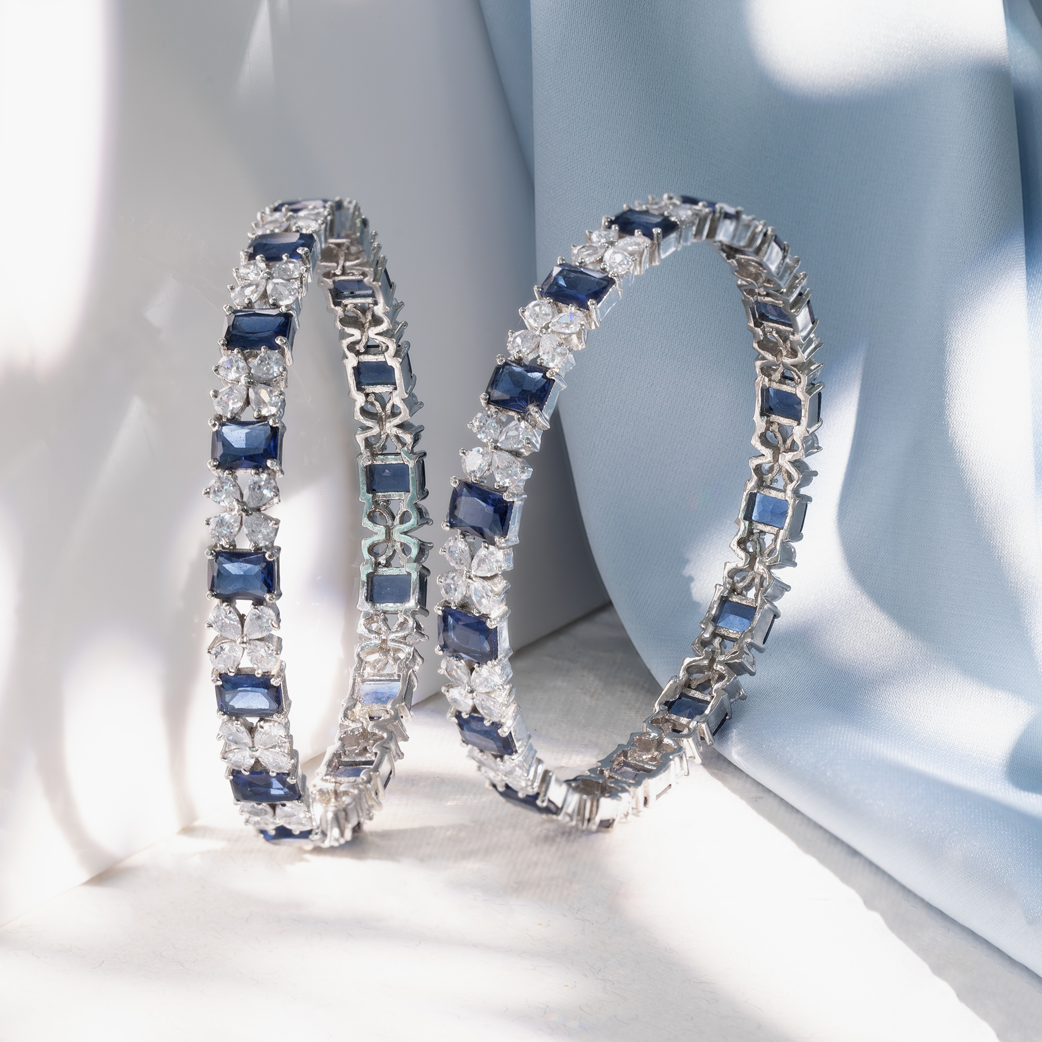 Party wear blue stone silver bangles