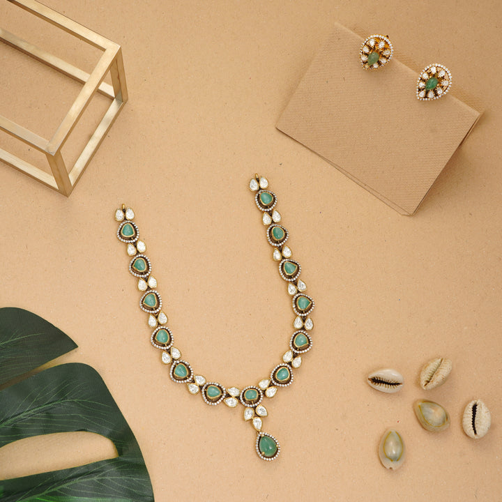 Pastel green moissanite necklace set in silver