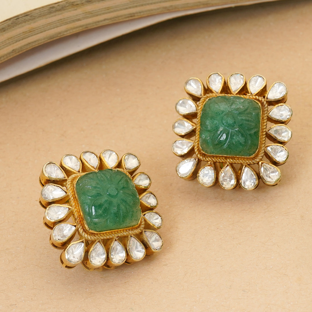 Pastel green stone stud earrings