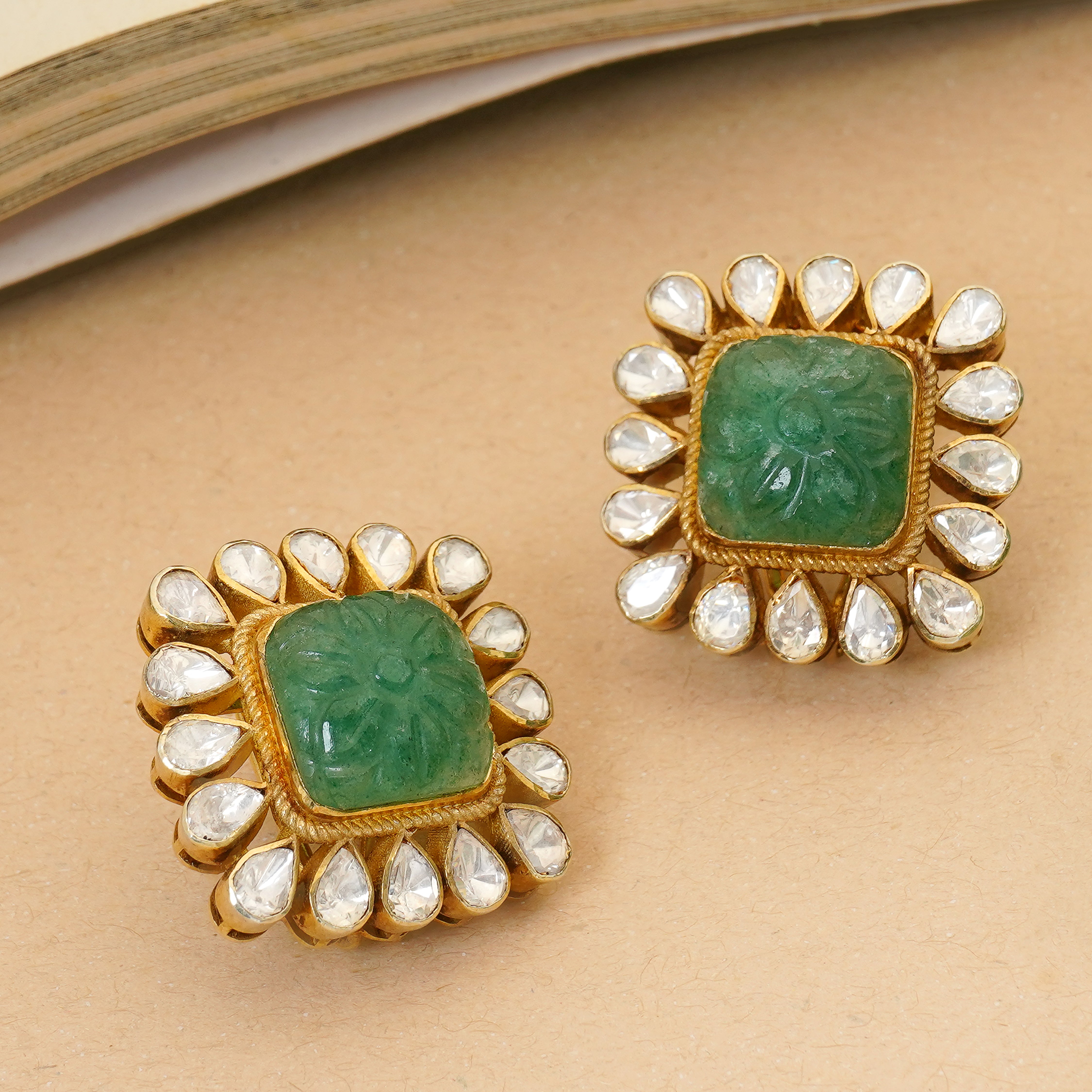 Pastel green stone stud earrings