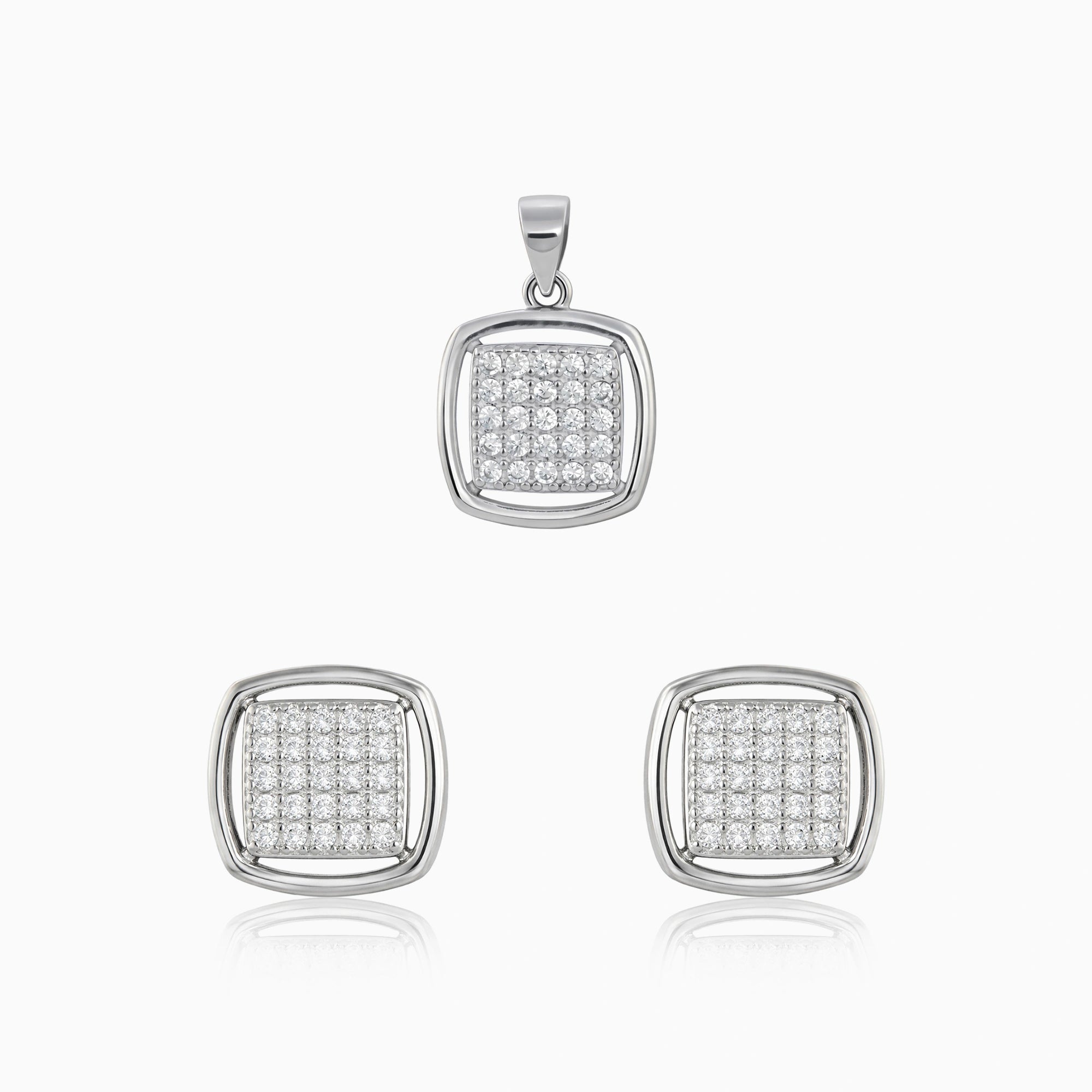 Pave Square Pendant & Earrings Ishna