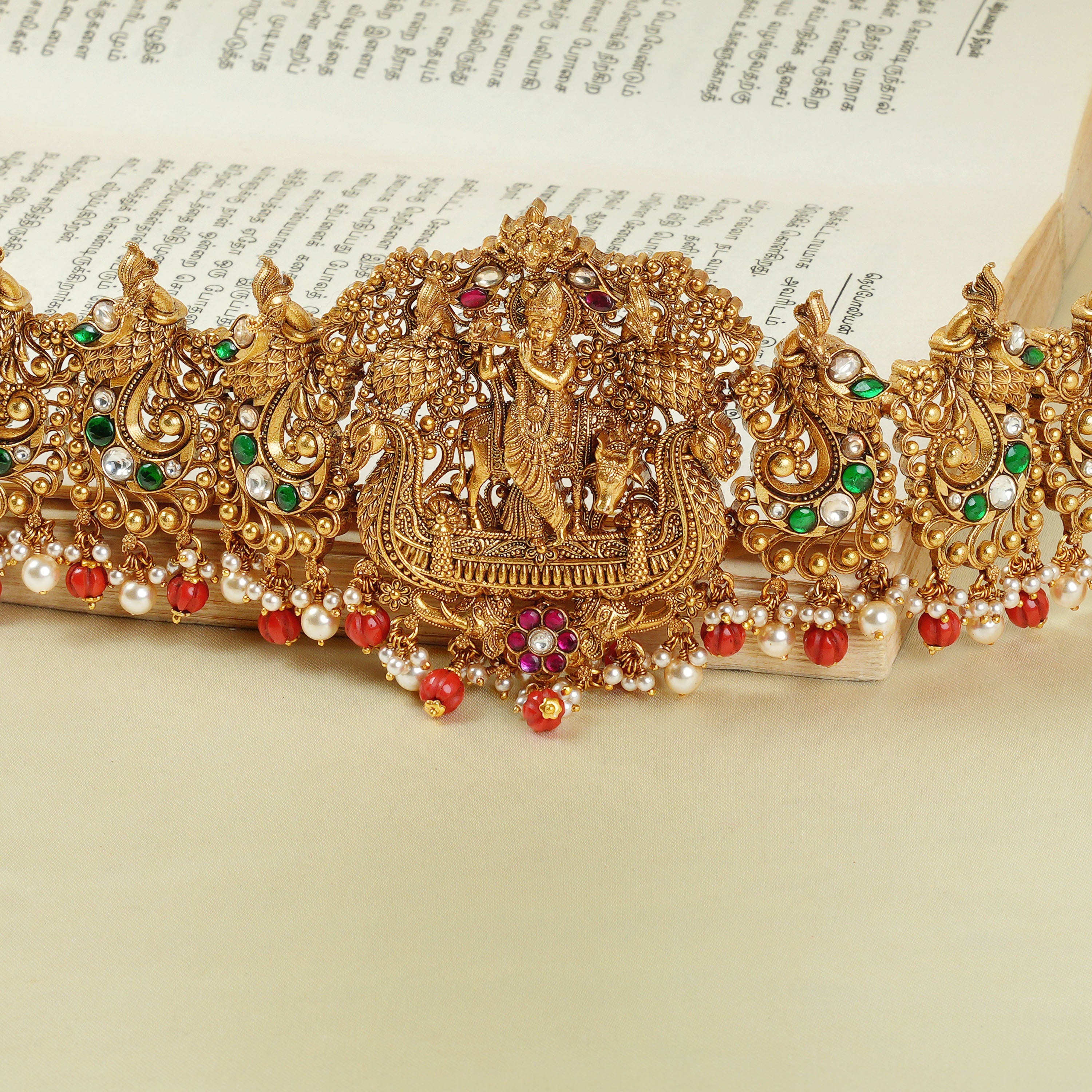 Peacock Motif Bridal Temple Ottiyanam Gold Ishna