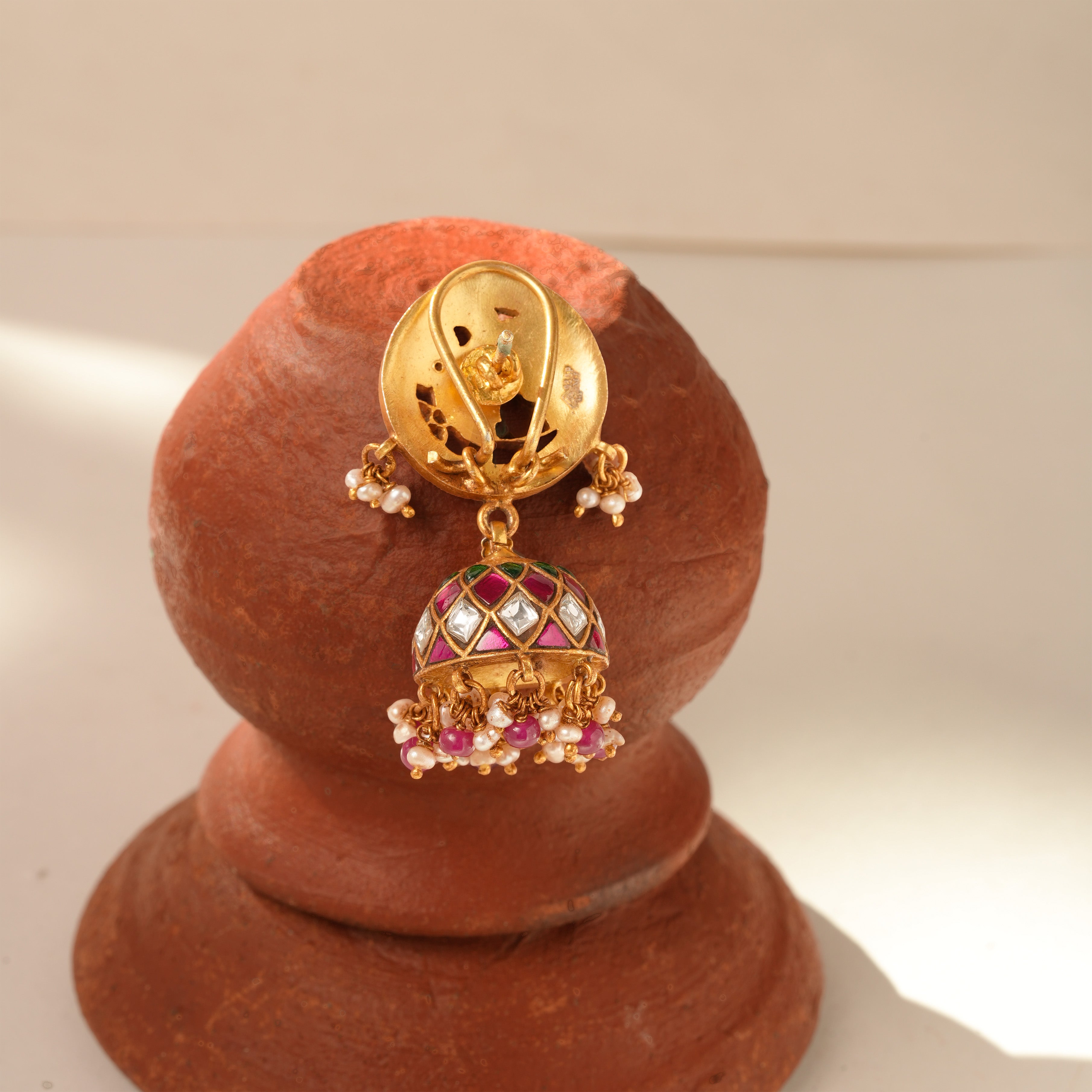 Peacock Motif Kundan Jhumka Earring Ishna