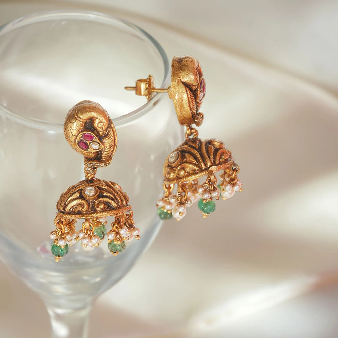 Peacock Pearl Jhumka Drop Earrings Ishna
