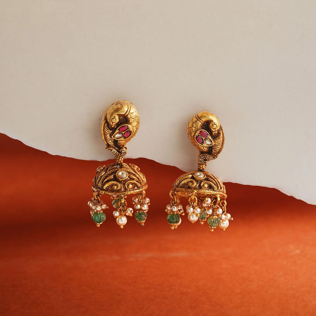 Peacock Pearl Jhumka Earrings Ishna
