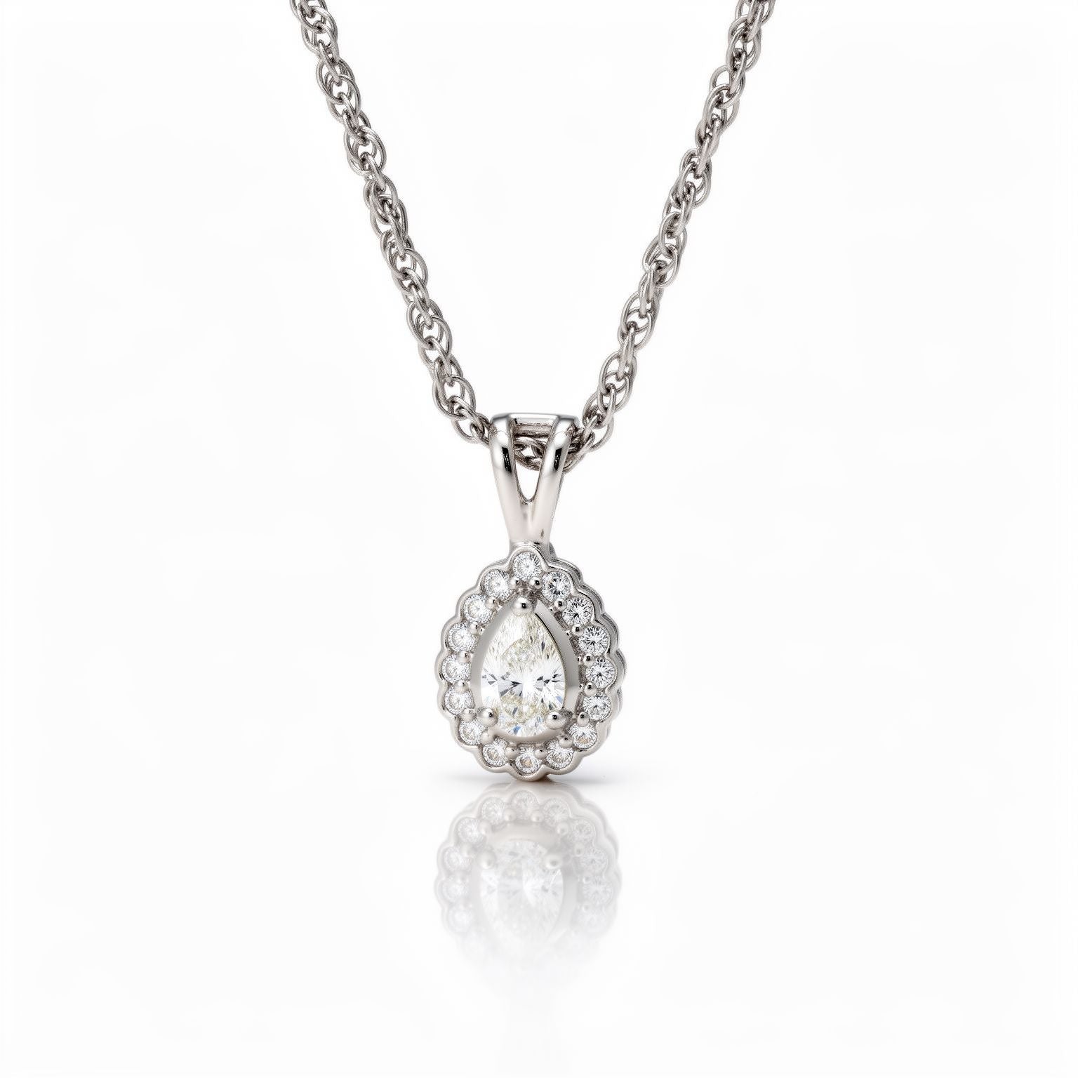Pear Halo CZ Pendant Chain Ishna