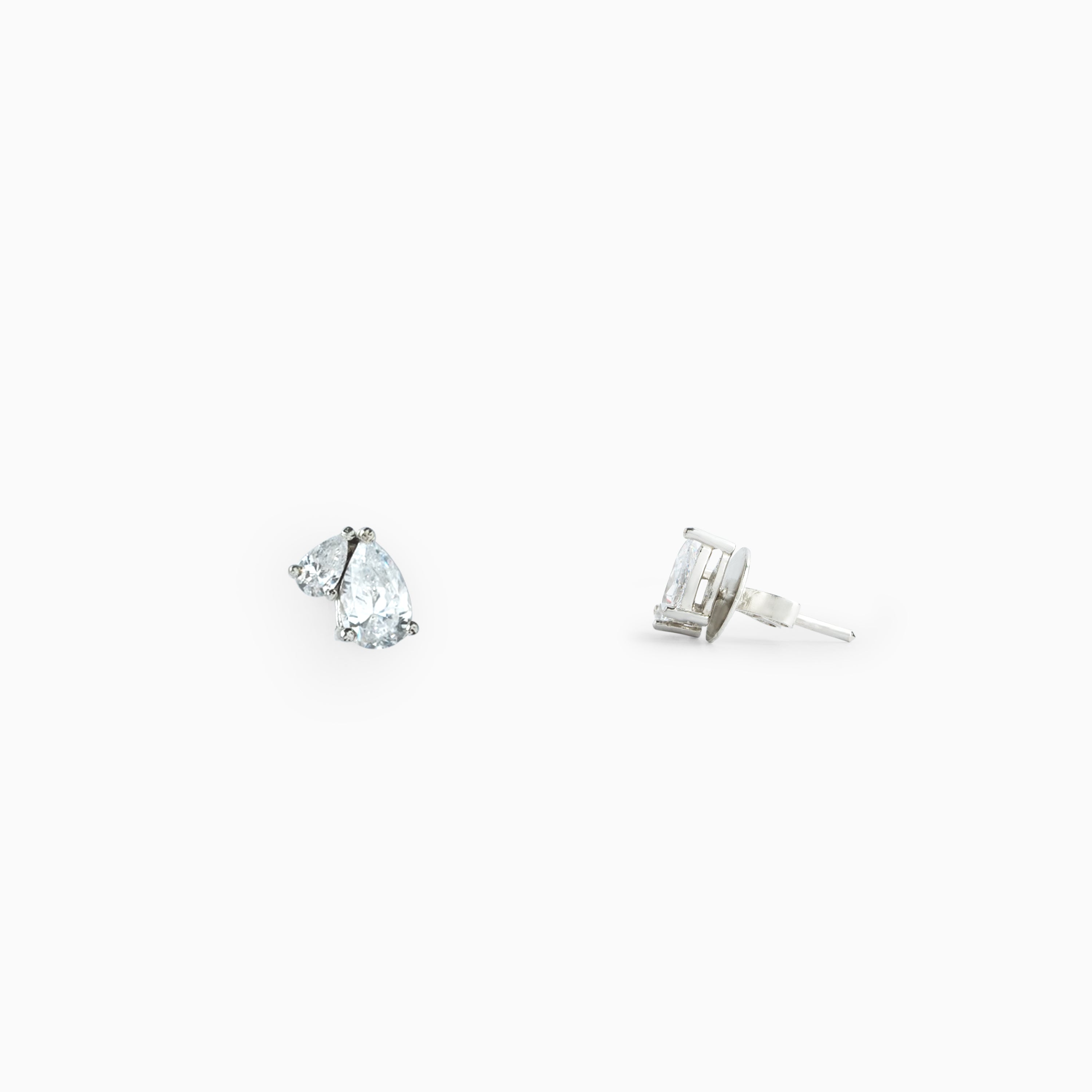 Pear & Round CZ stone sterling silver stud Ishna