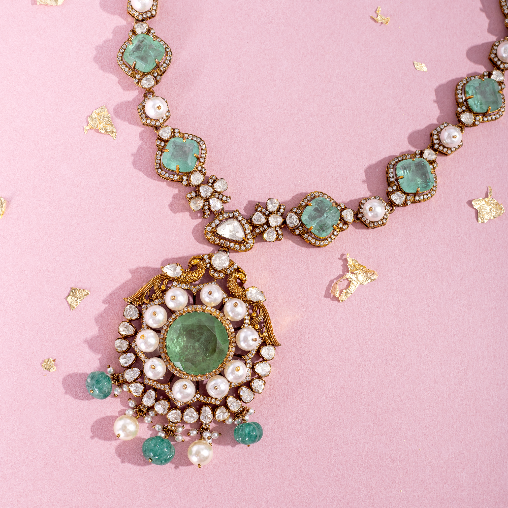 Pearl and emerald bridal malai