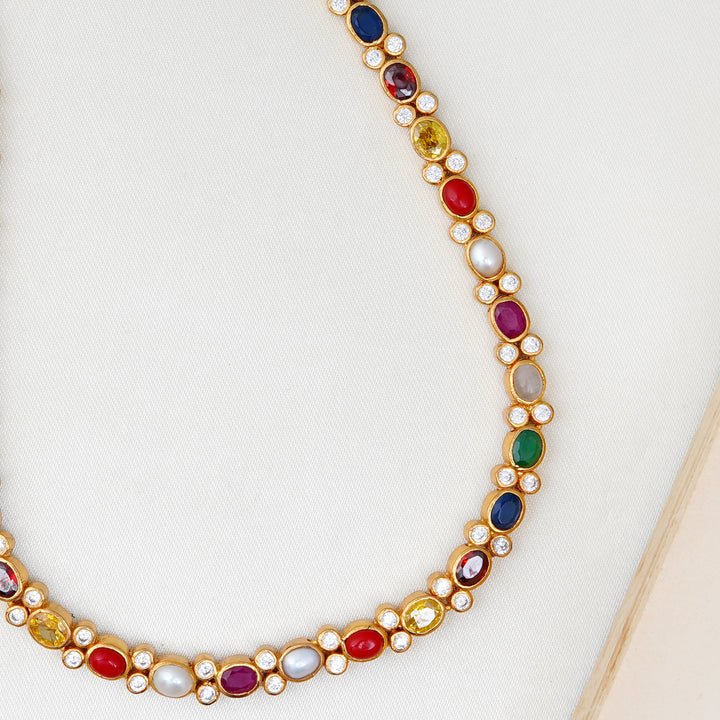 Pearl and multicolor Navarathna necklace for women