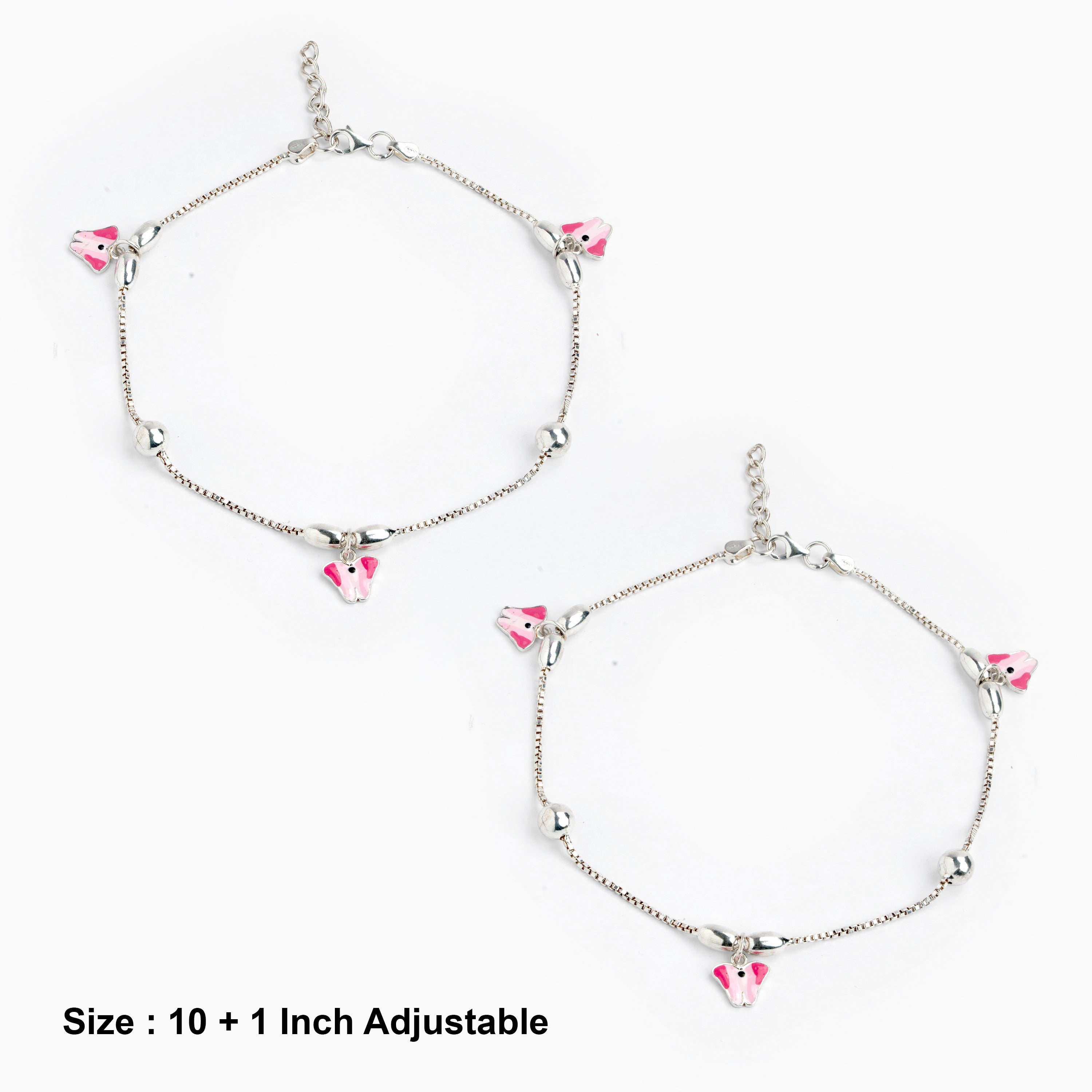 Pink Butterfly Motif Silver Anklet Ishna