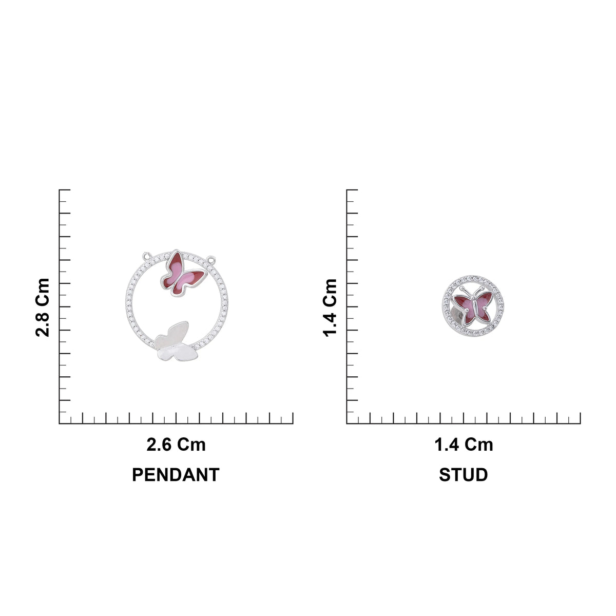 Pink Butterfly Pendant sterling silver Chain Set