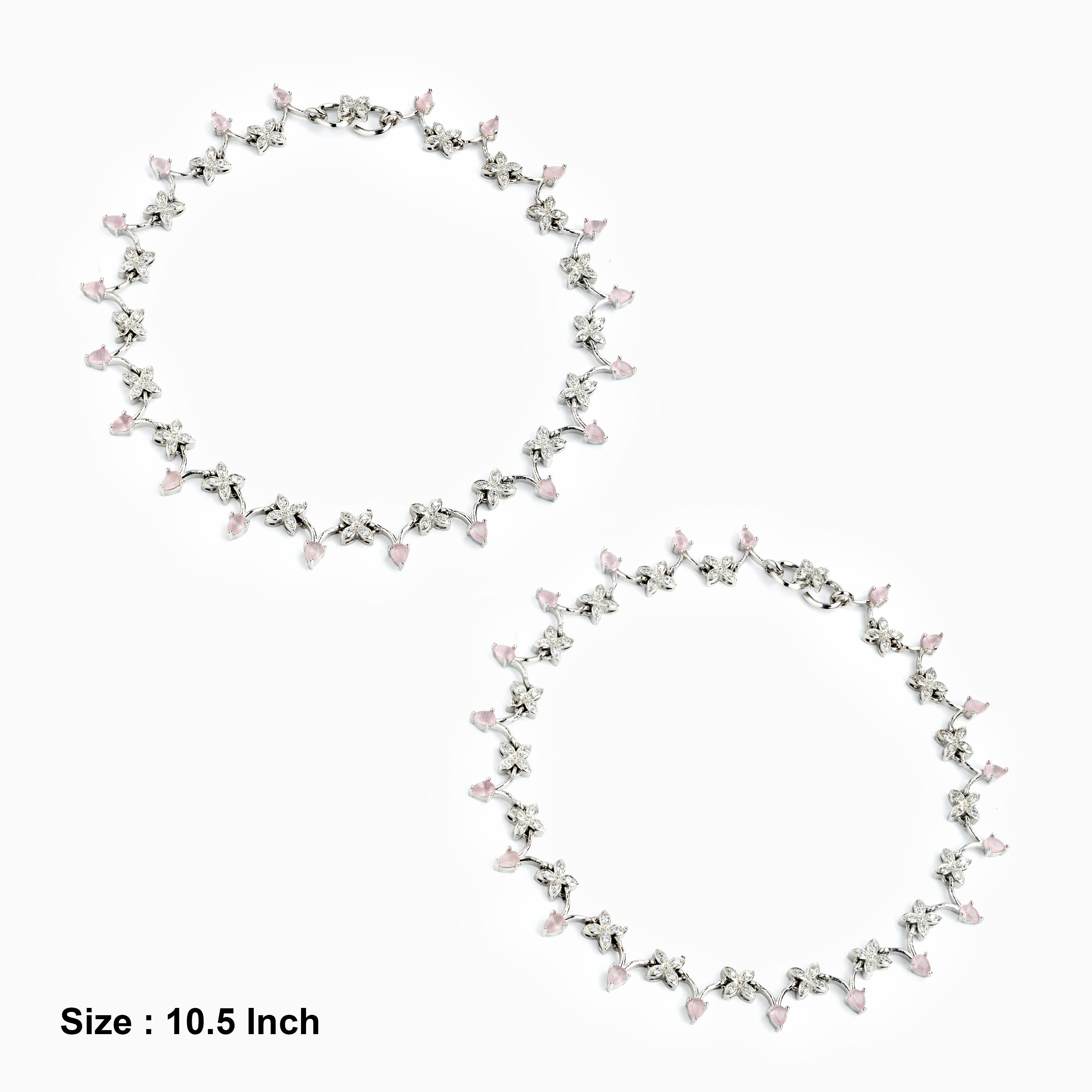Pink Cubic Zirconia Floral Motif Anklet
