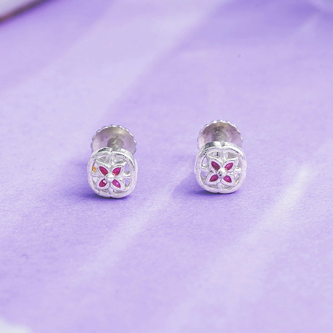 Pink Floral Stud Earrings Ishna