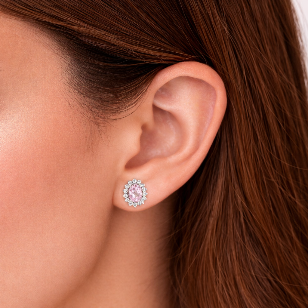 Pink Sapphire Halo Stud Earrings Ishna