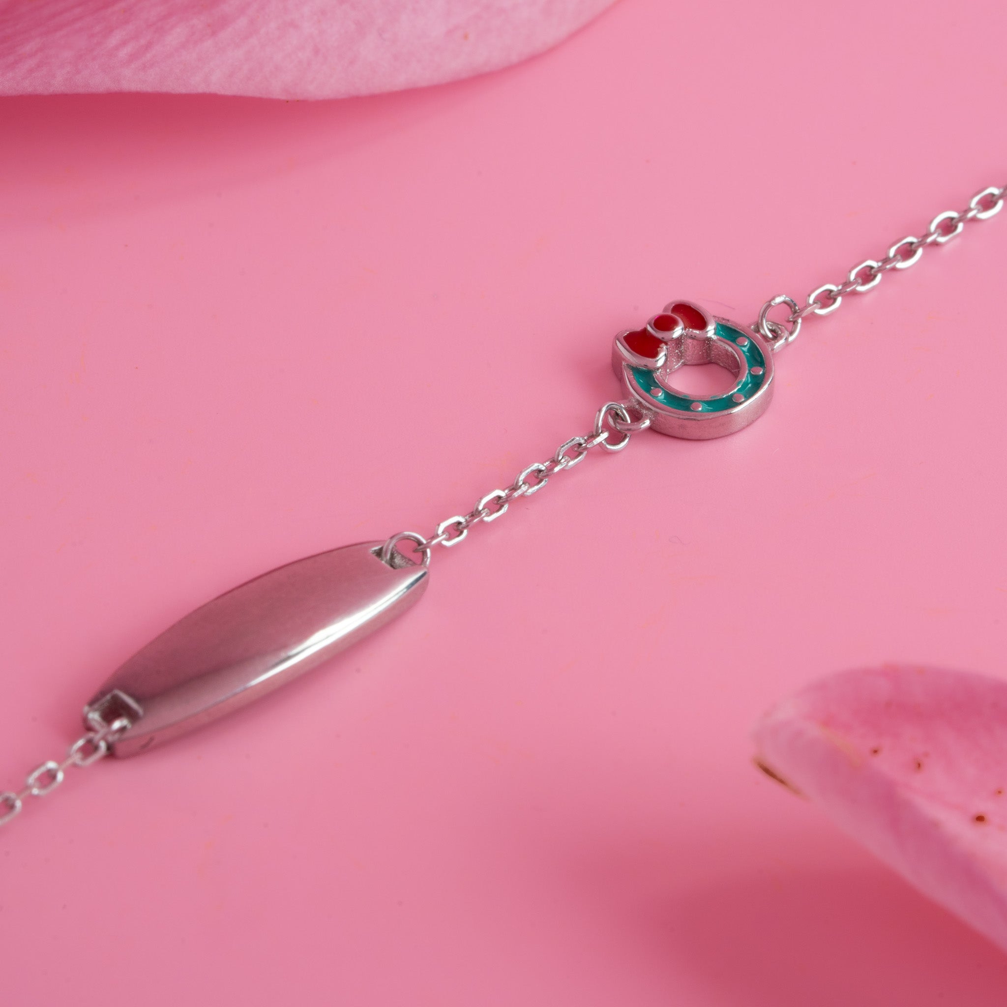 Pink enamel cat bracelet for girls