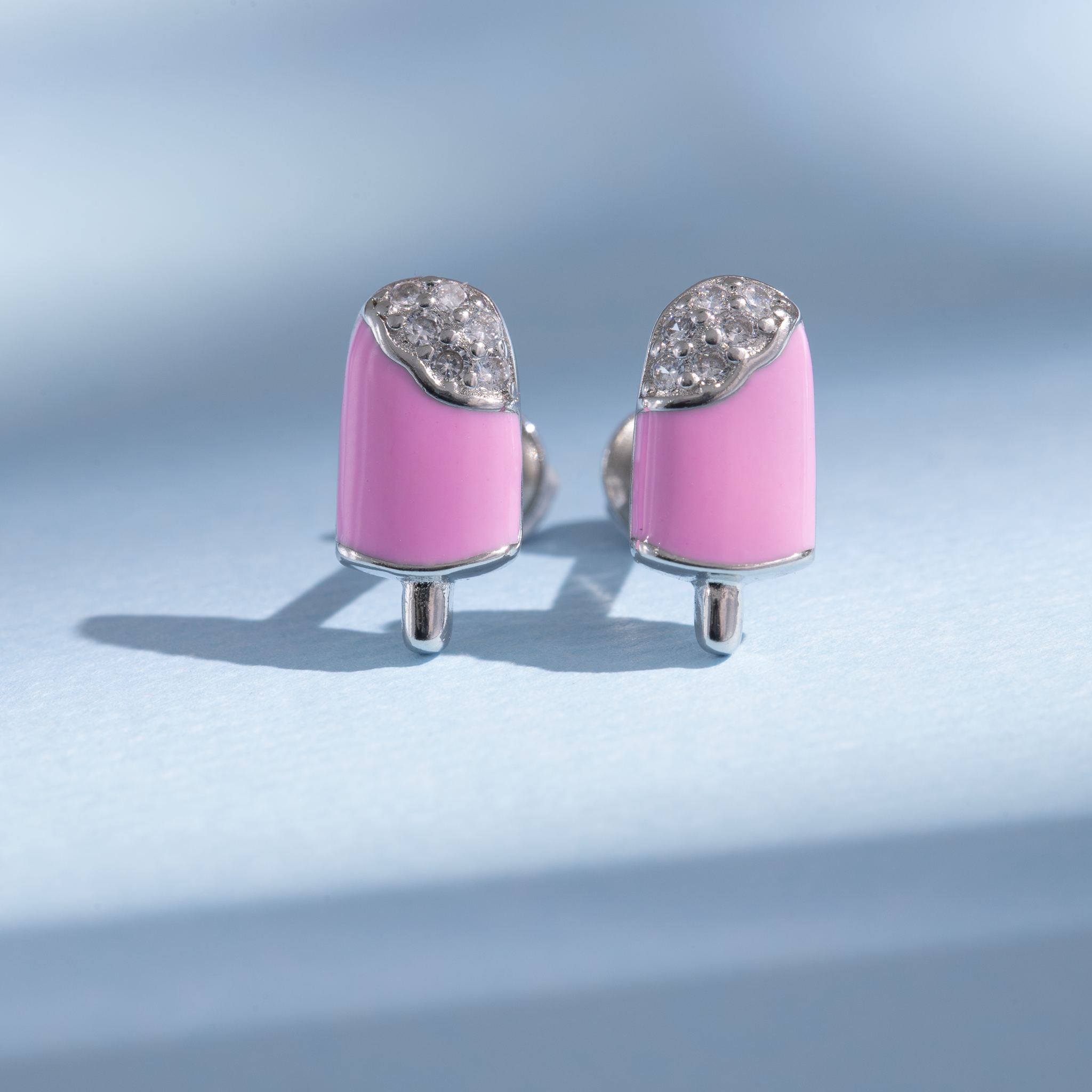 Pink popsicle silver stud earrings